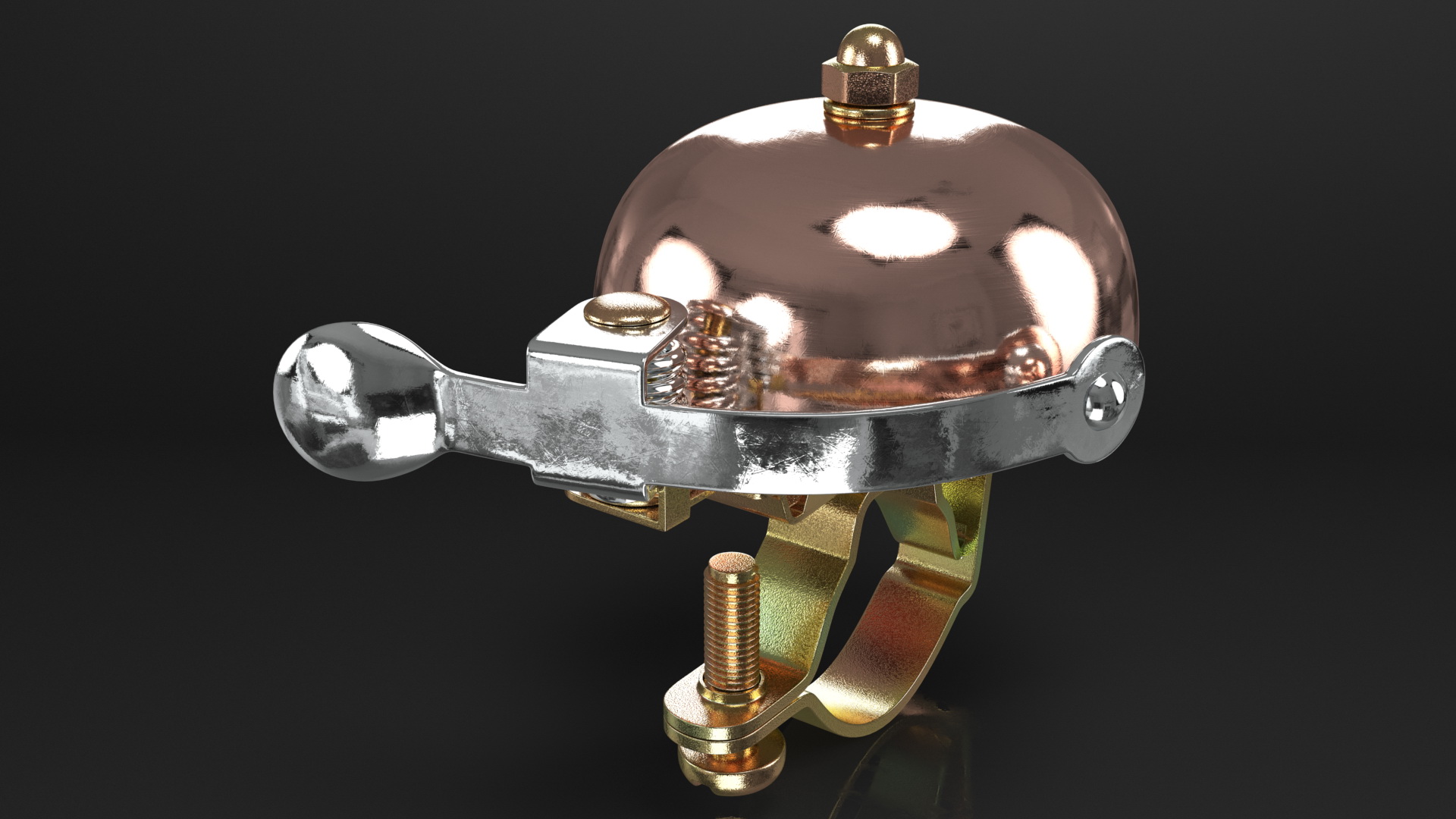 3D model Vintage Bike Bell with a Coil Spring Hammer Copper
