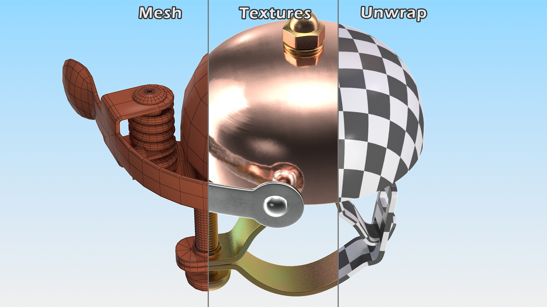 3D model Vintage Bike Bell with a Coil Spring Hammer Copper