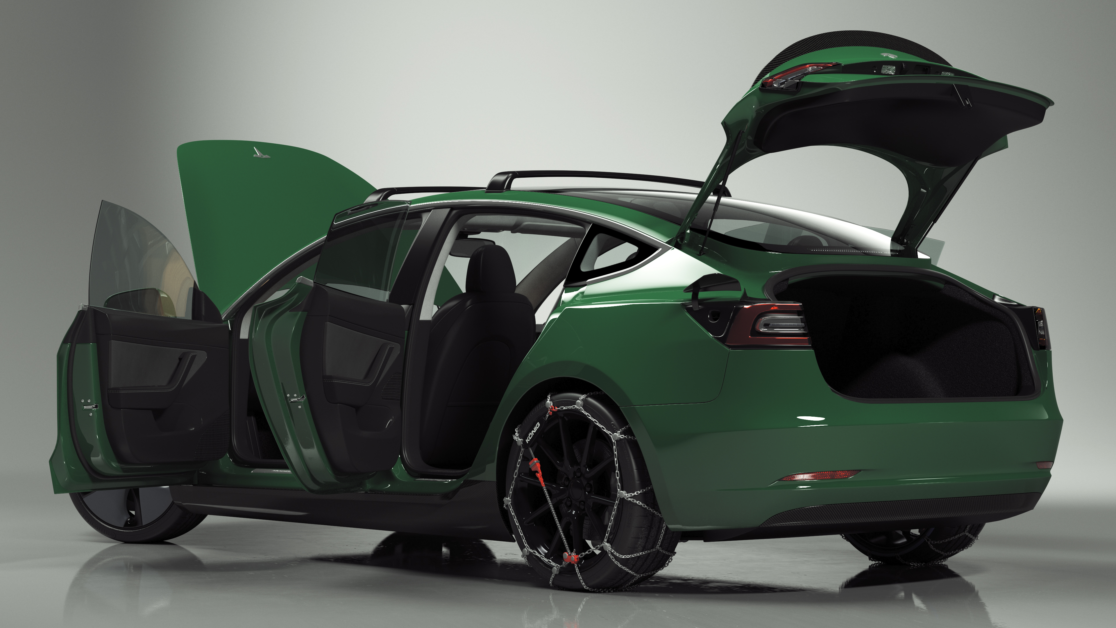 3D Tesla Model 3 with Wheel and Roof Accessories Rigged for Maya