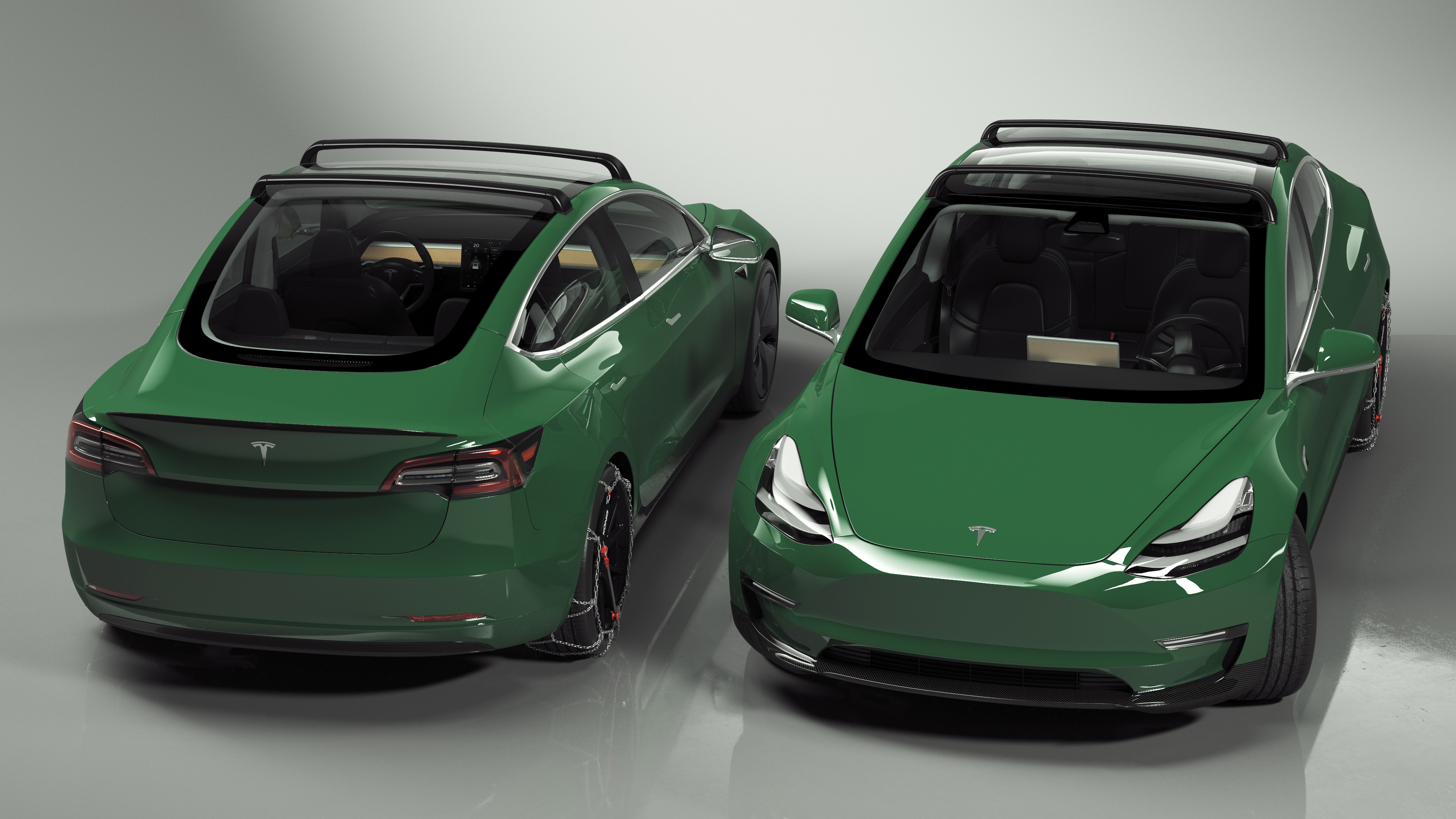 3D Tesla Model 3 with Wheel and Roof Accessories Rigged for Maya