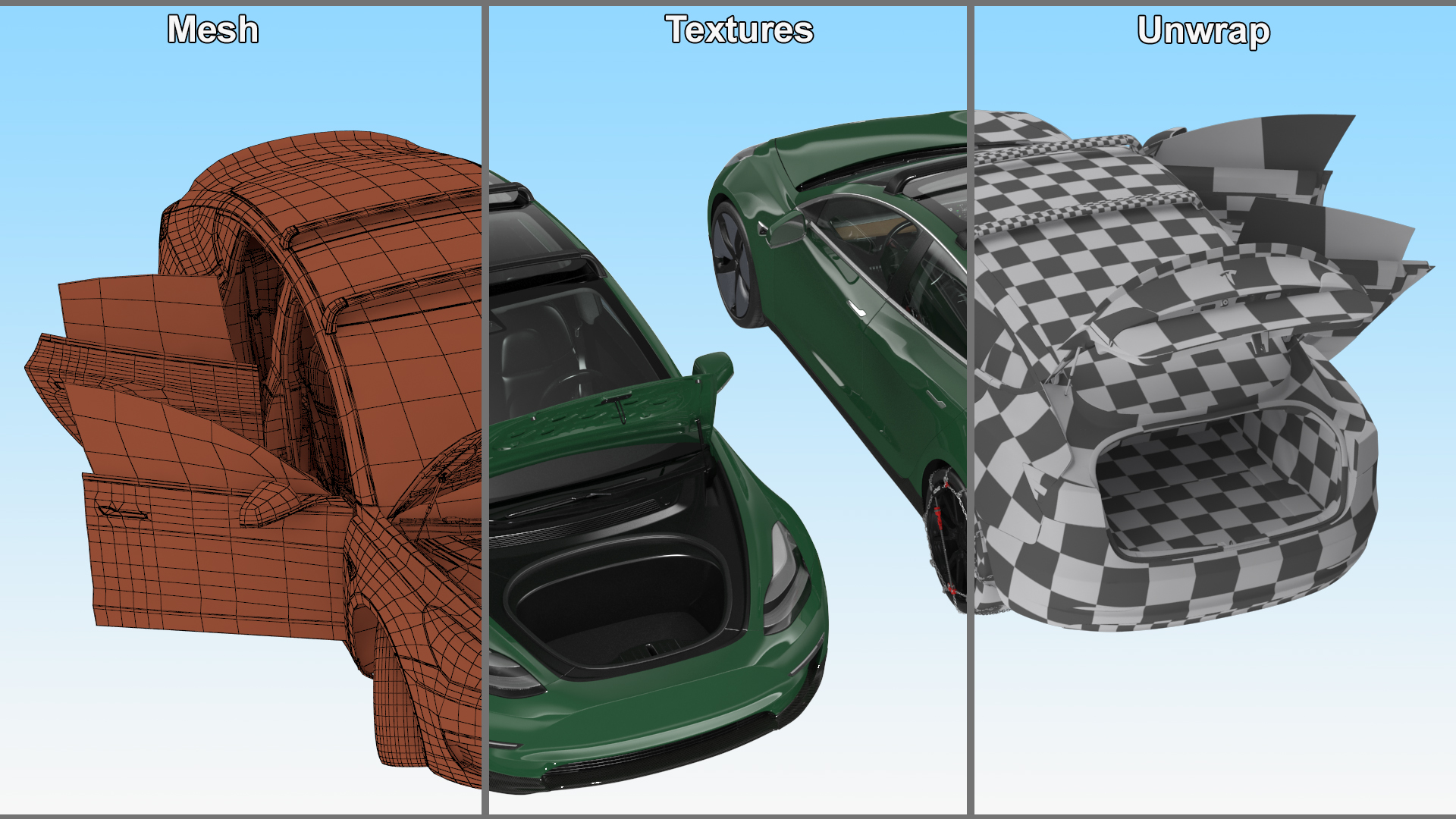 3D Tesla Model 3 with Wheel and Roof Accessories Rigged for Maya