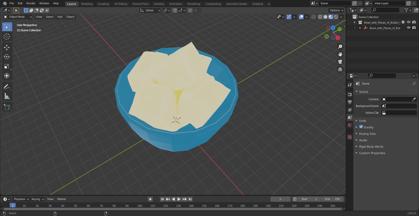 3D Bowl with Pieces of Butter