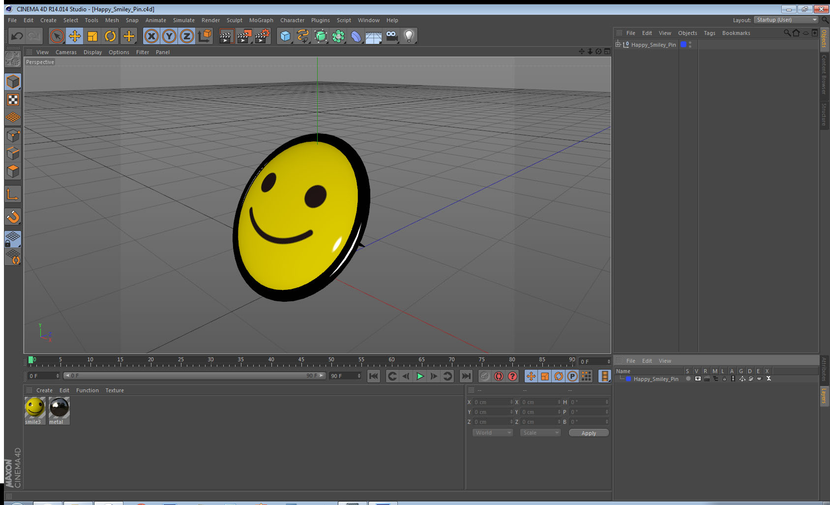 3D Happy Smiley Pin