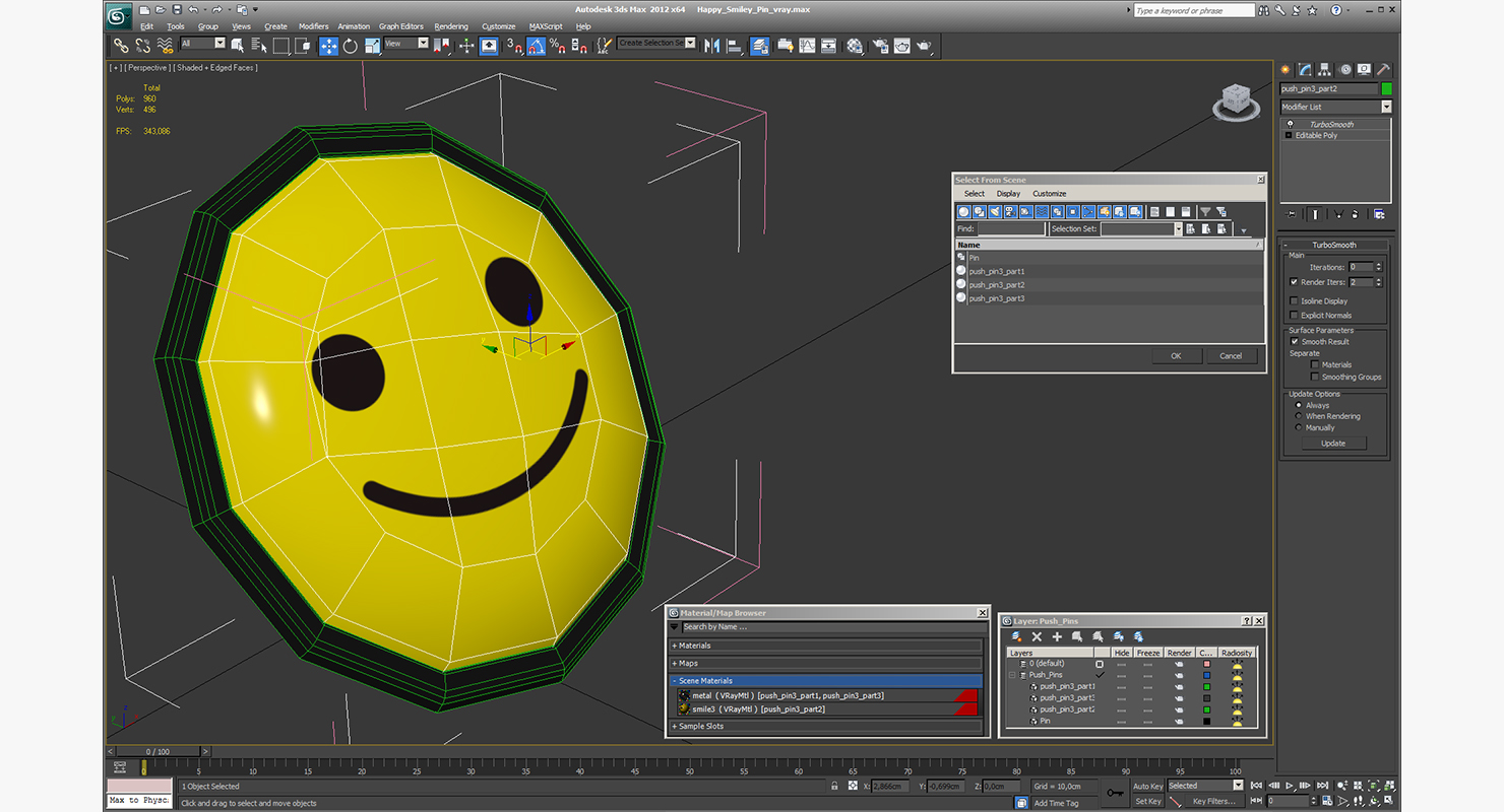 3D Happy Smiley Pin
