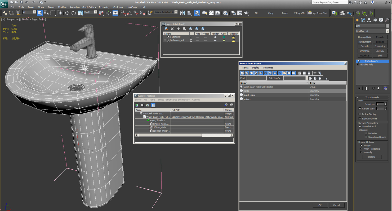 Wash Basin with Full Pedestal 3D model