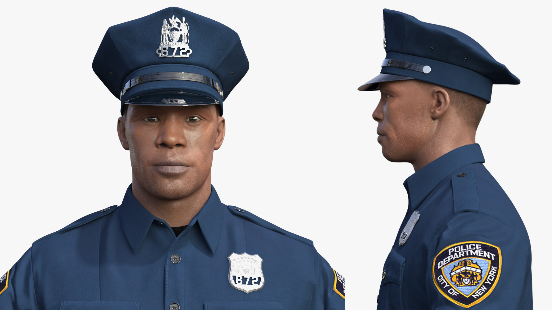 African American NYPD Police Officer T-Pose Fur 3D