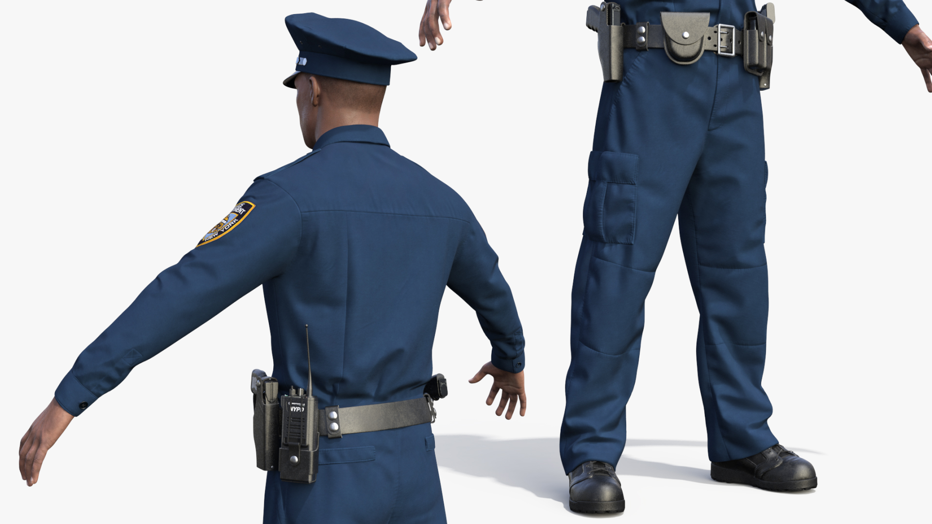 African American NYPD Police Officer T-Pose Fur 3D
