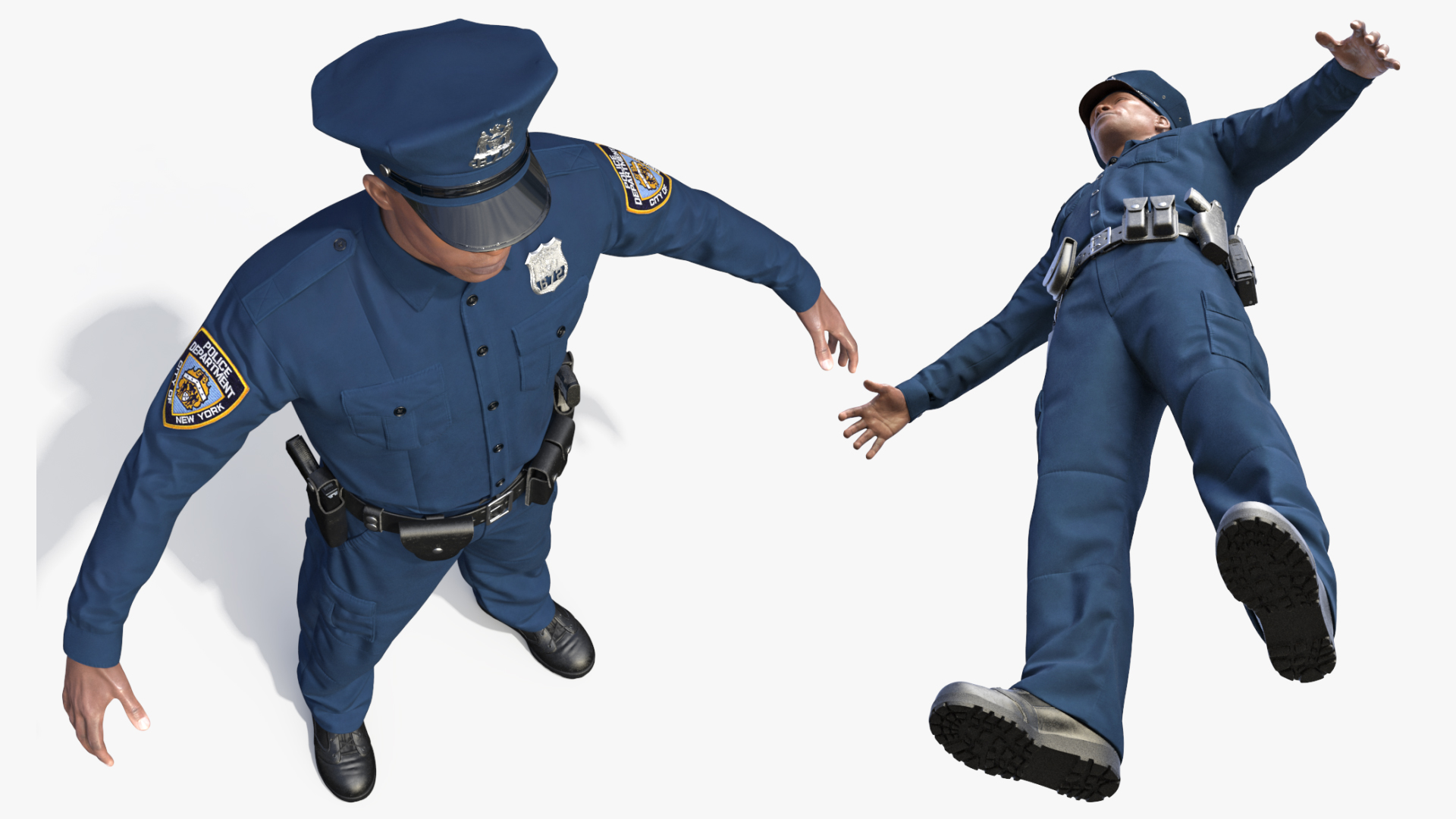 African American NYPD Police Officer T-Pose Fur 3D