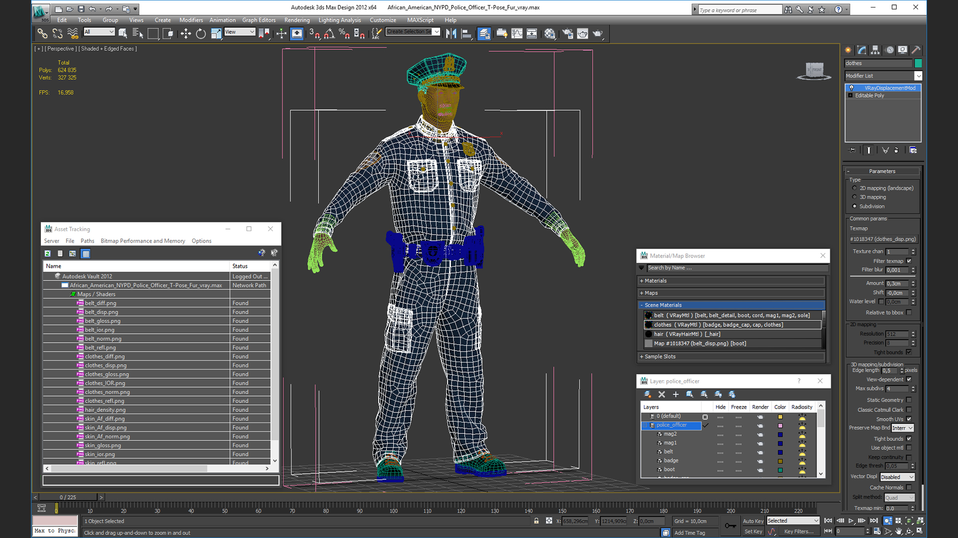 African American NYPD Police Officer T-Pose Fur 3D