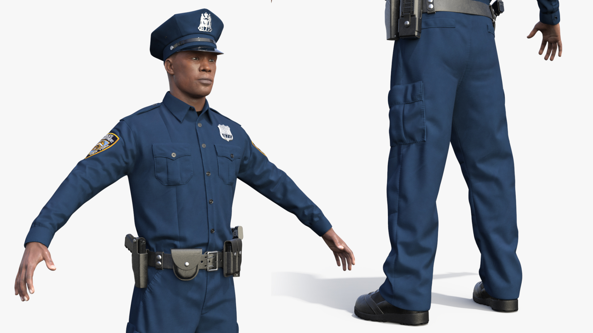 African American NYPD Police Officer T-Pose Fur 3D