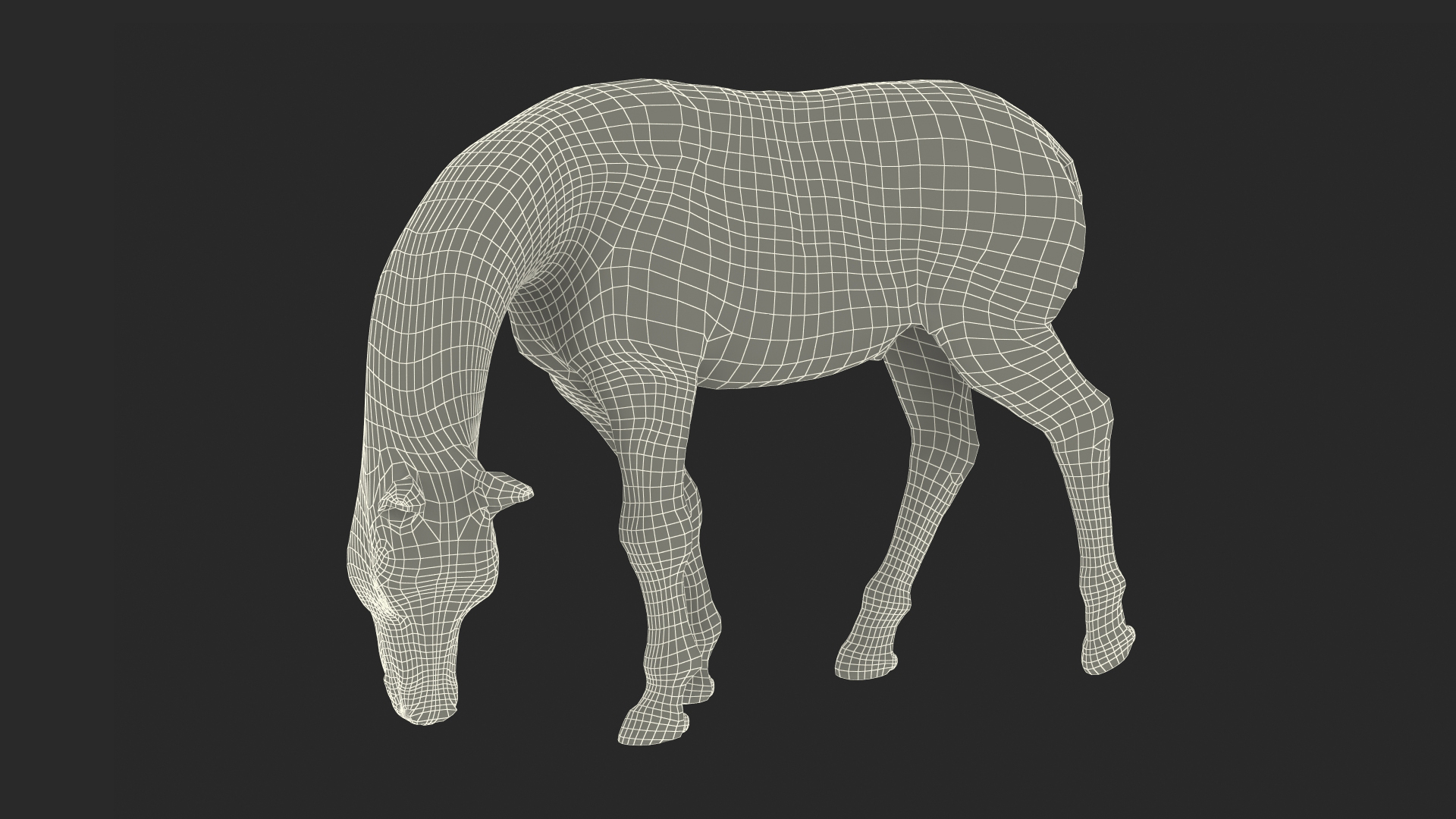 White Pony with Long Mane Grazing Fur 3D