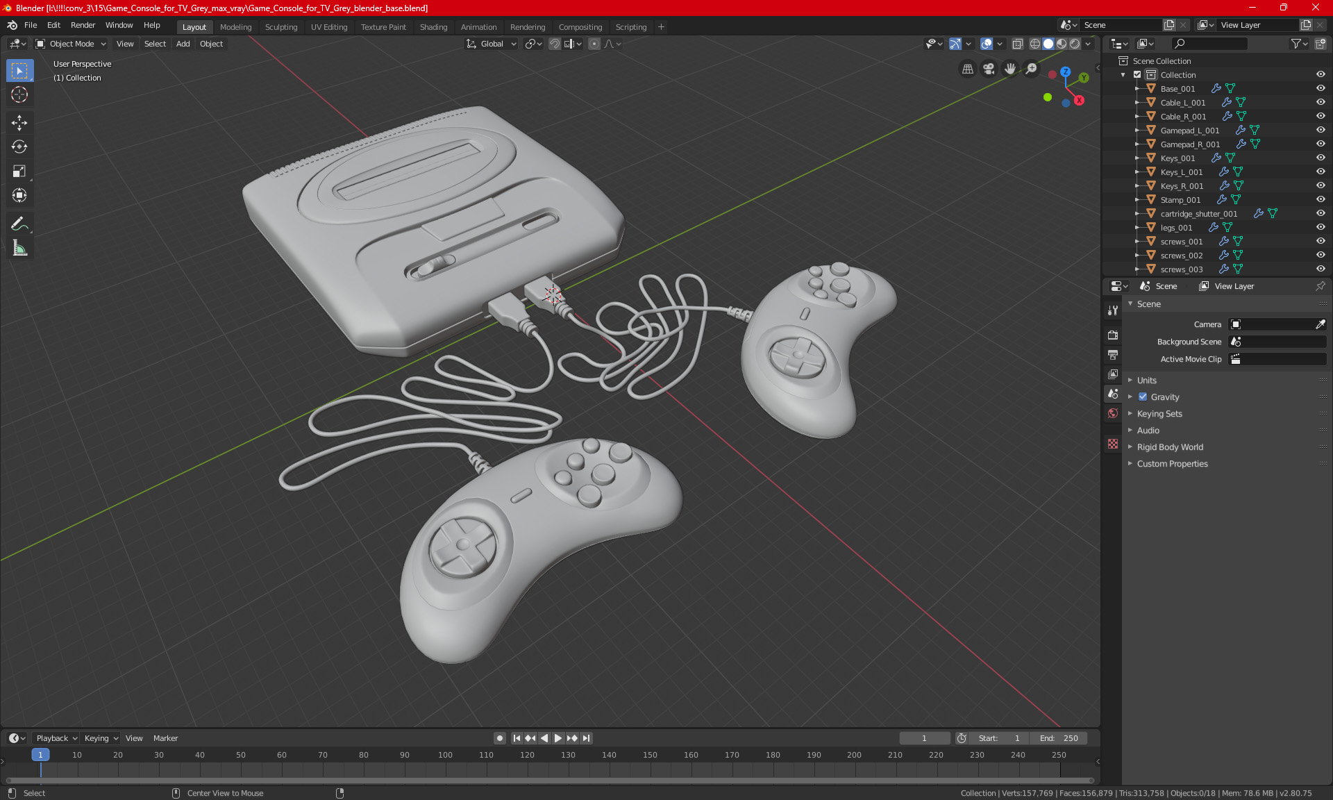 Game Console for TV Grey 3D model