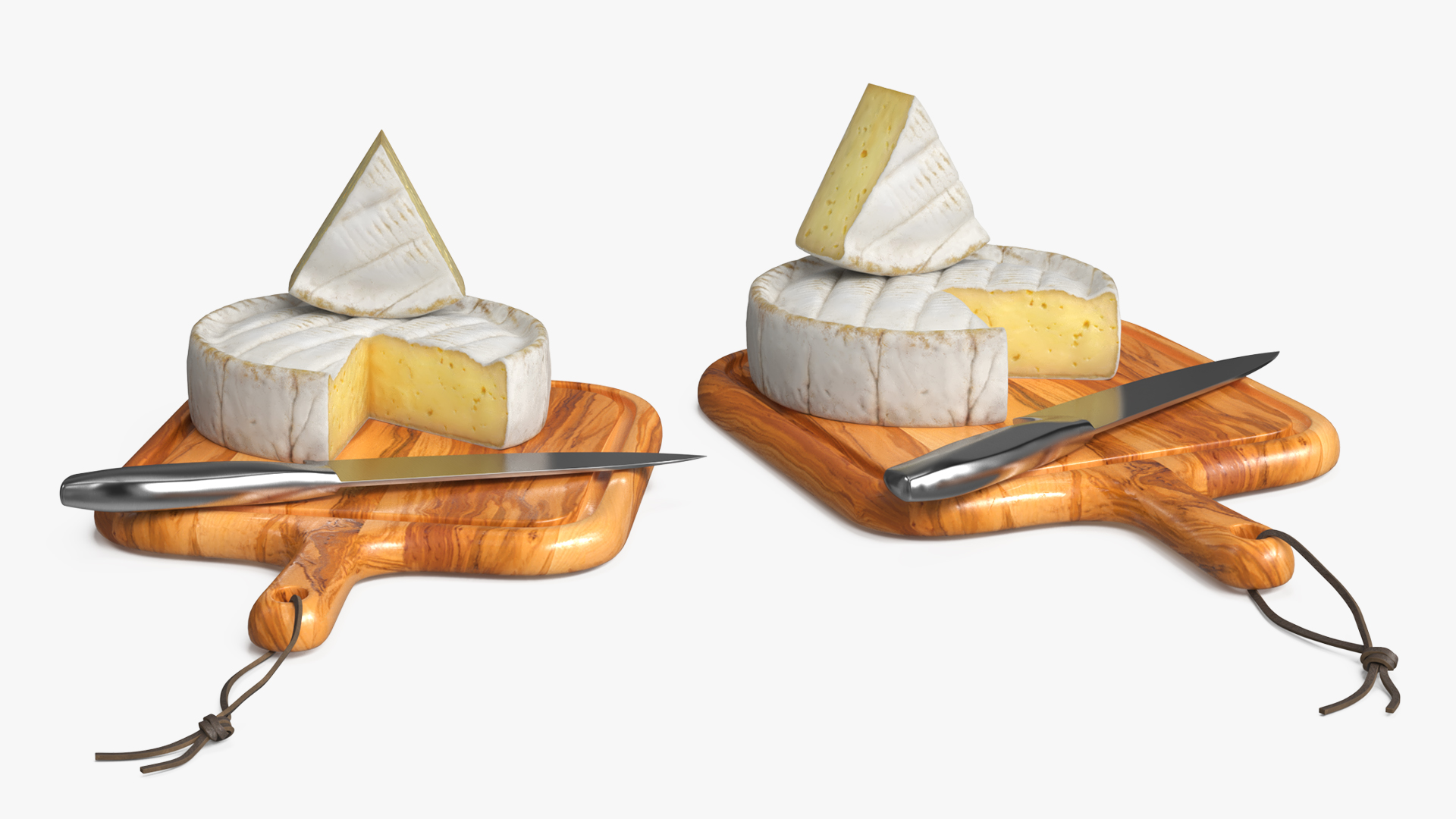 Brie Cheese Wheel on Wooden Board with Knife, view 3