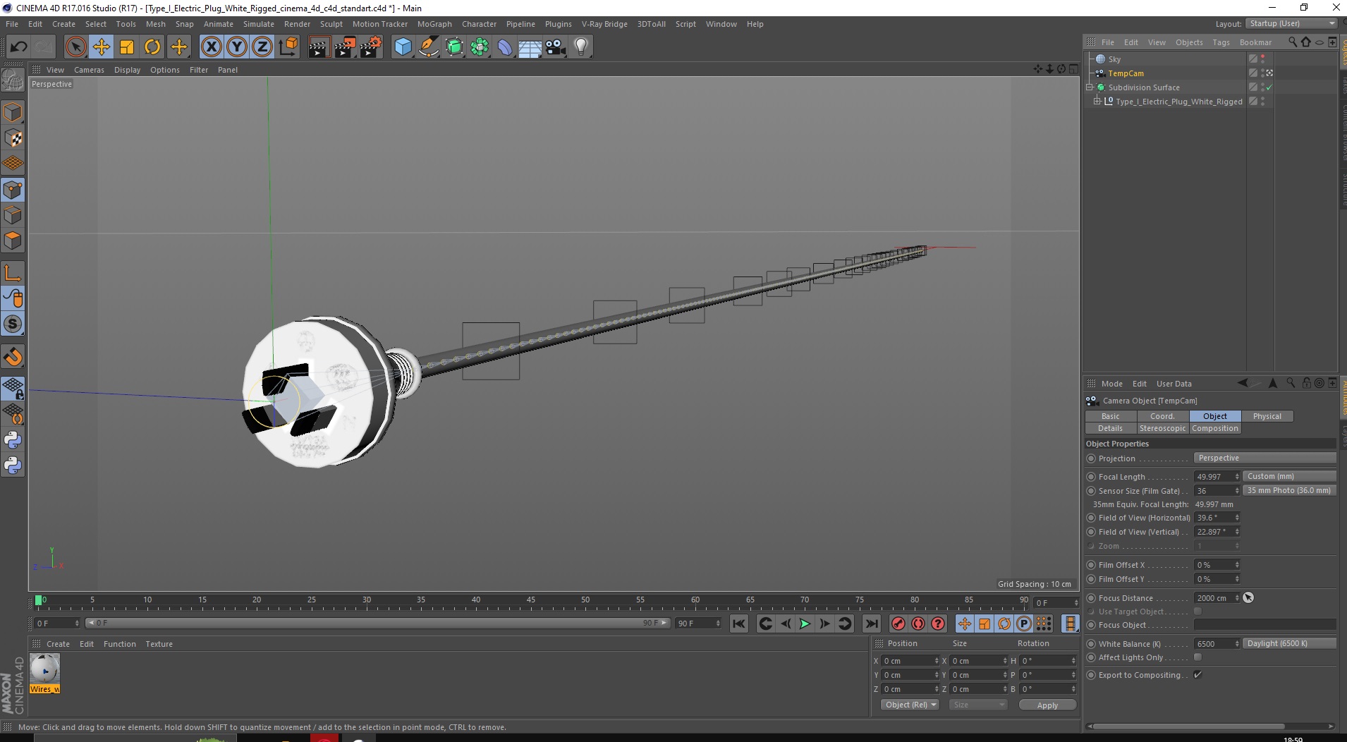 Type I Electric Plug White Rigged for Cinema 4D 3D