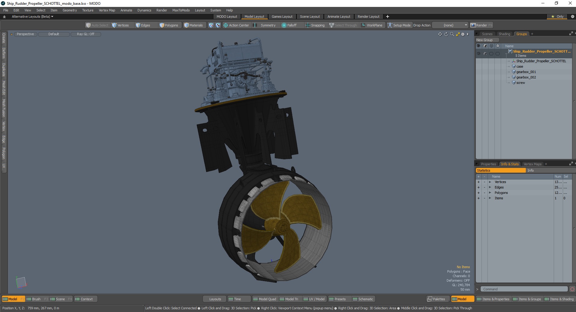 3D model Ship Rudder Propeller SCHOTTEL