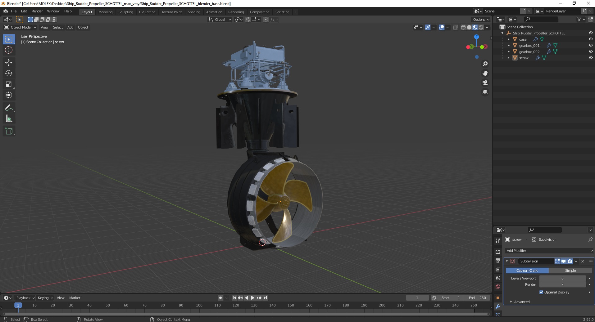 3D model Ship Rudder Propeller SCHOTTEL