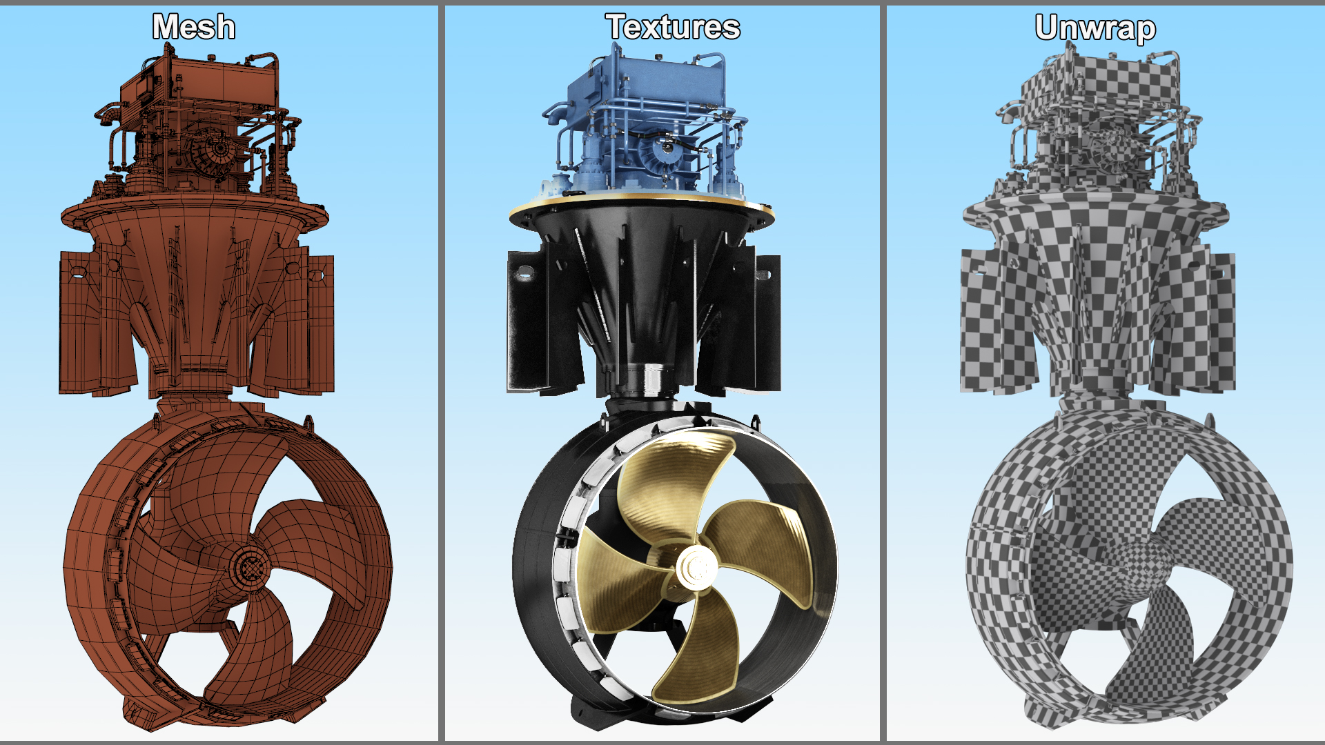3D model Ship Rudder Propeller SCHOTTEL