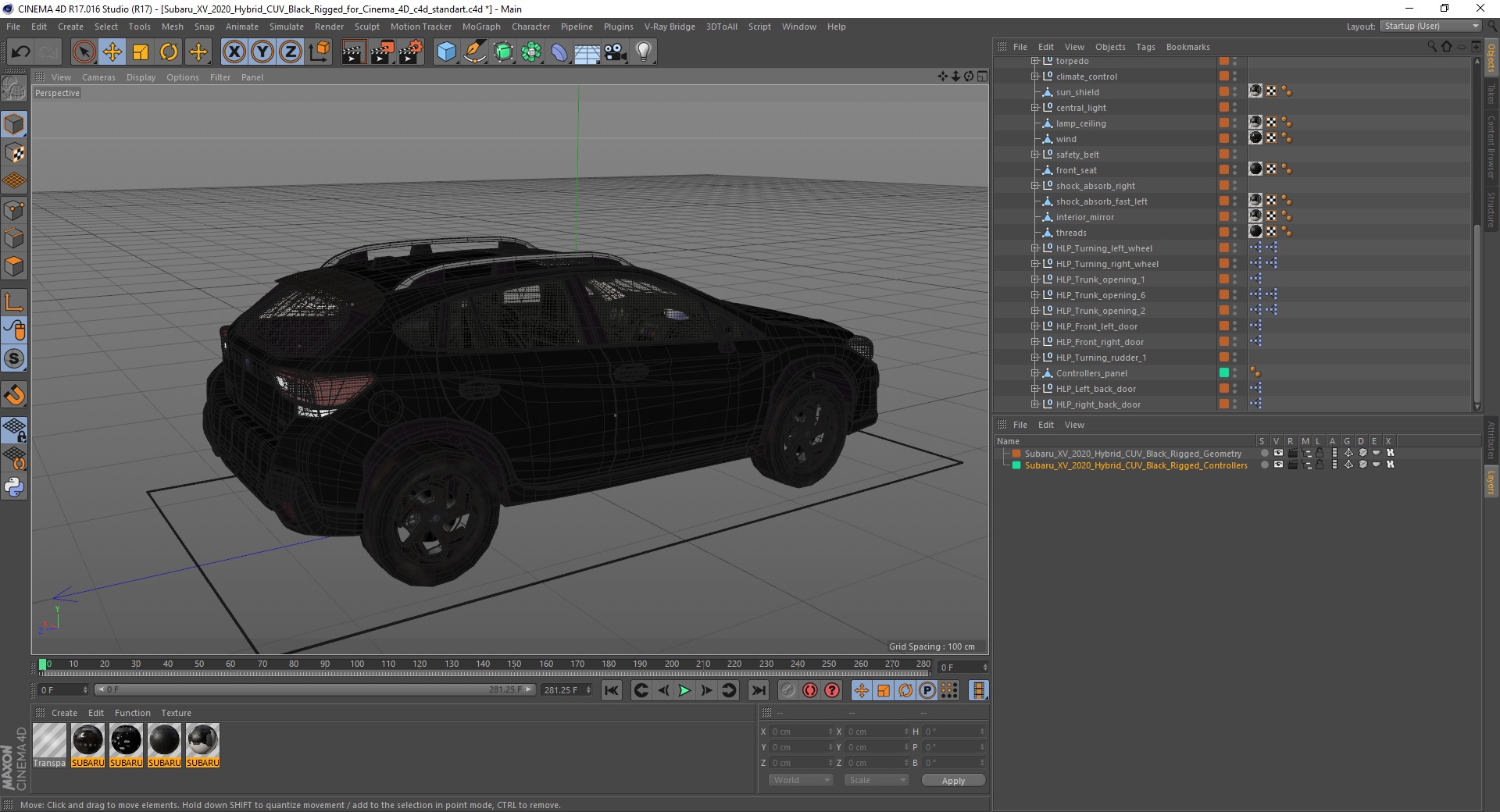 Subaru XV 2020 Hybrid CUV Black Rigged for Cinema 4D 3D
