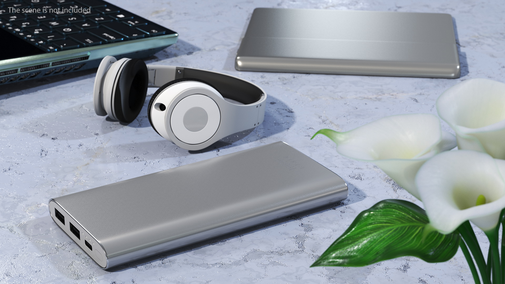 Type A and C Power Bank 10000mAh Silver 3D model