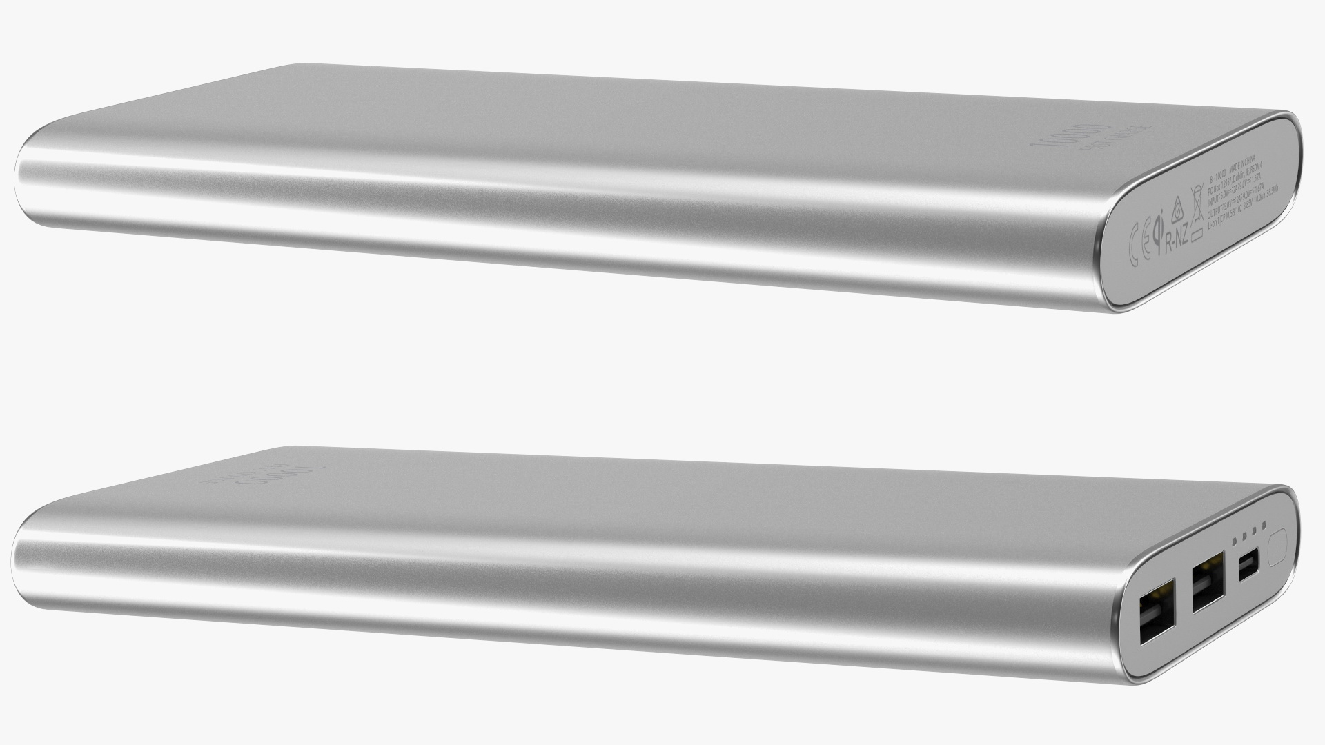Type A and C Power Bank 10000mAh Silver 3D model