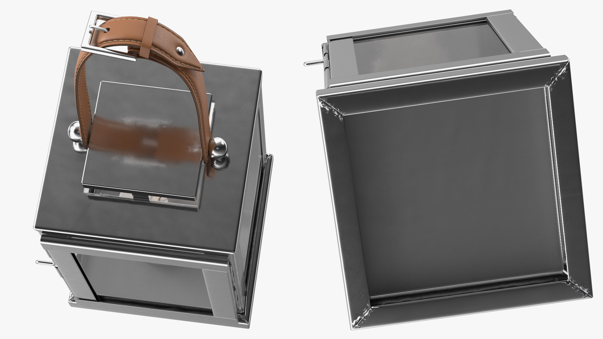 Square Glass and Metal Lantern with Candle 3D