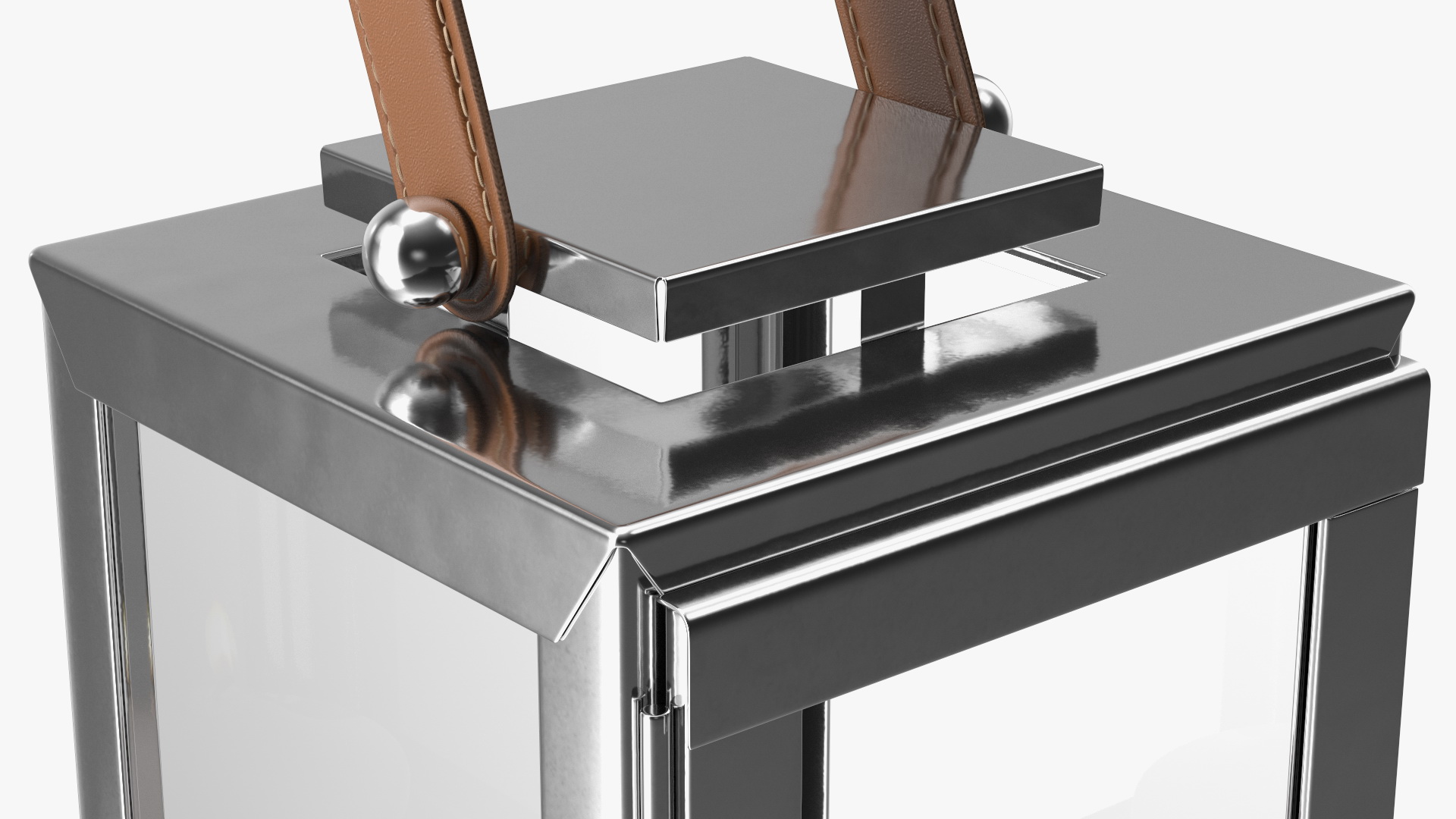 Square Glass and Metal Lantern with Candle 3D