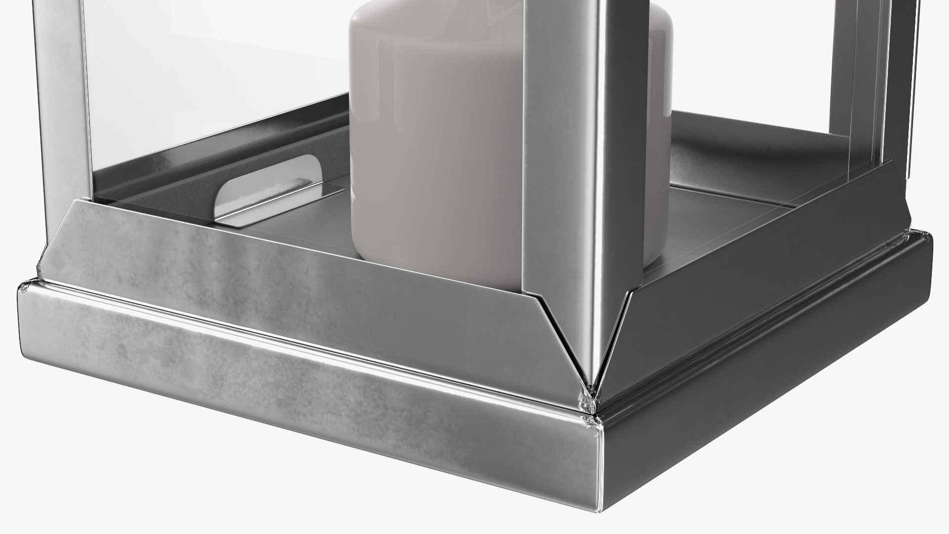 Square Glass and Metal Lantern with Candle 3D