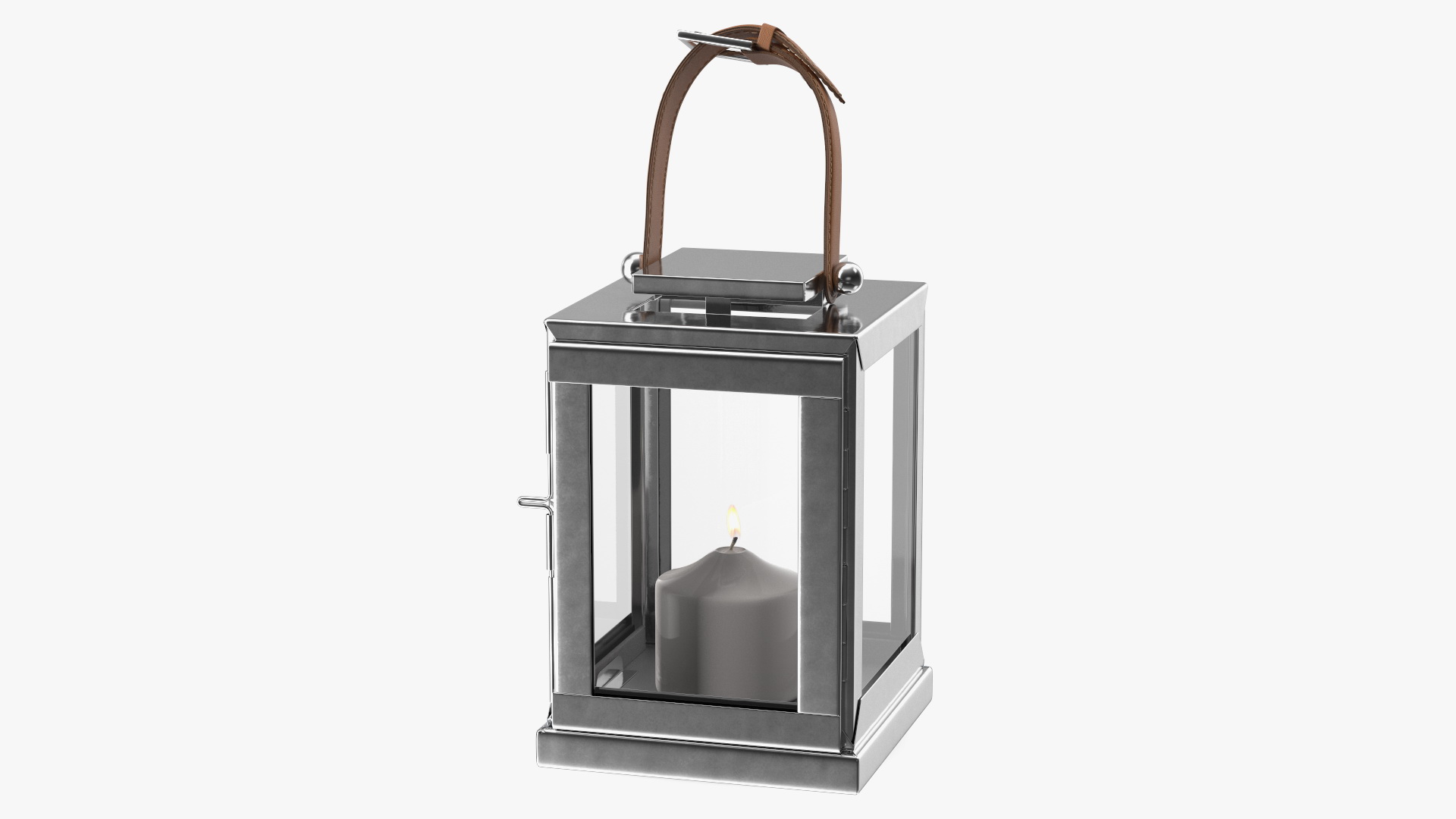 Square Glass and Metal Lantern with Candle 3D
