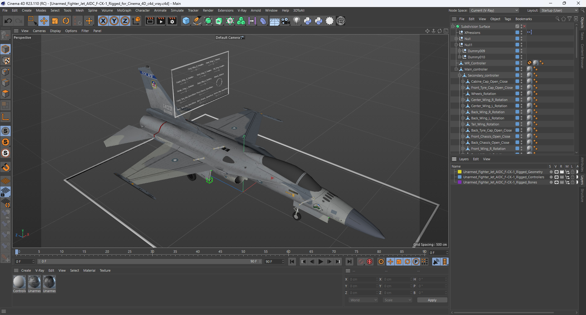 Unarmed Fighter Jet AIDC F-CK-1 Rigged for Cinema 4D 3D