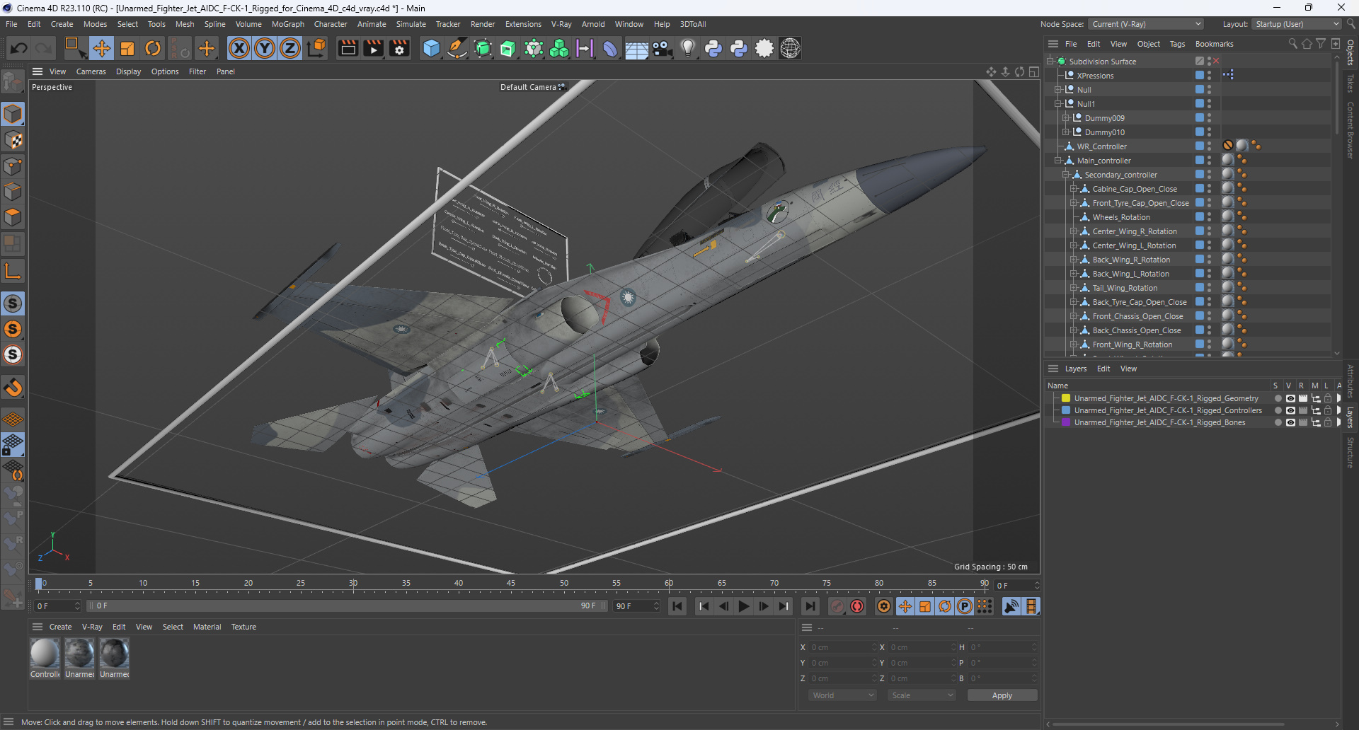 Unarmed Fighter Jet AIDC F-CK-1 Rigged for Cinema 4D 3D