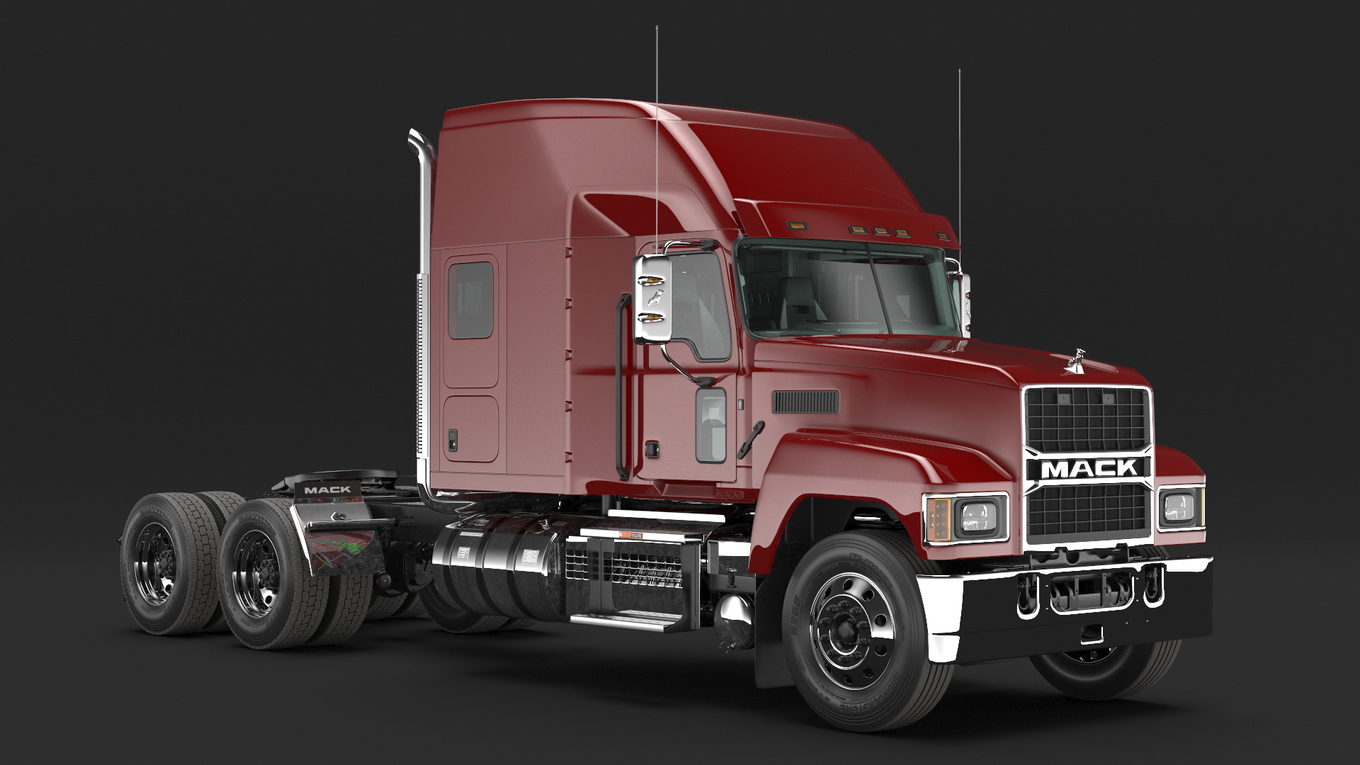 Mack 2025 Pinnacle Day Cab Red Rigged 3D