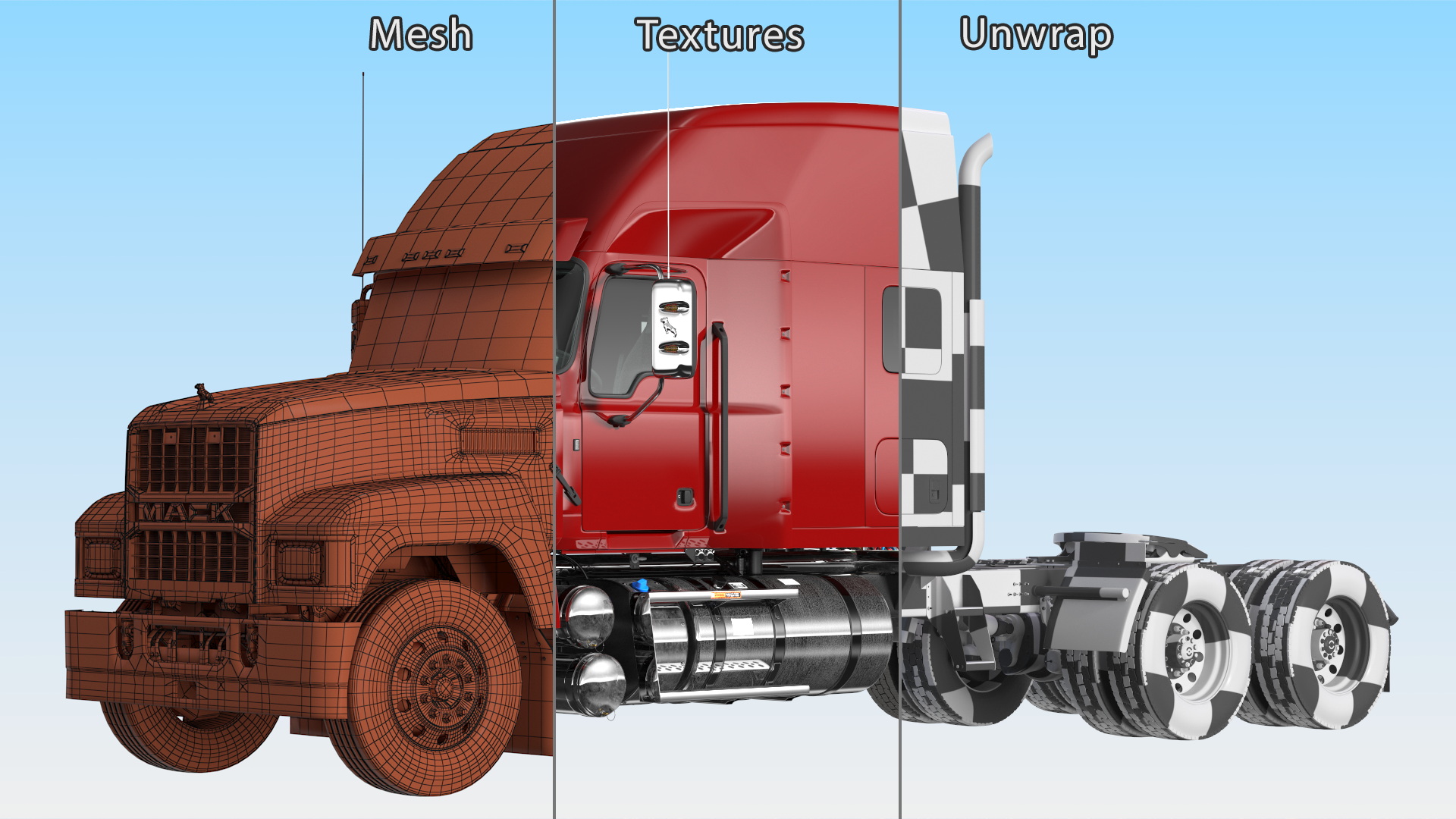 Mack 2025 Pinnacle Day Cab Red Rigged 3D