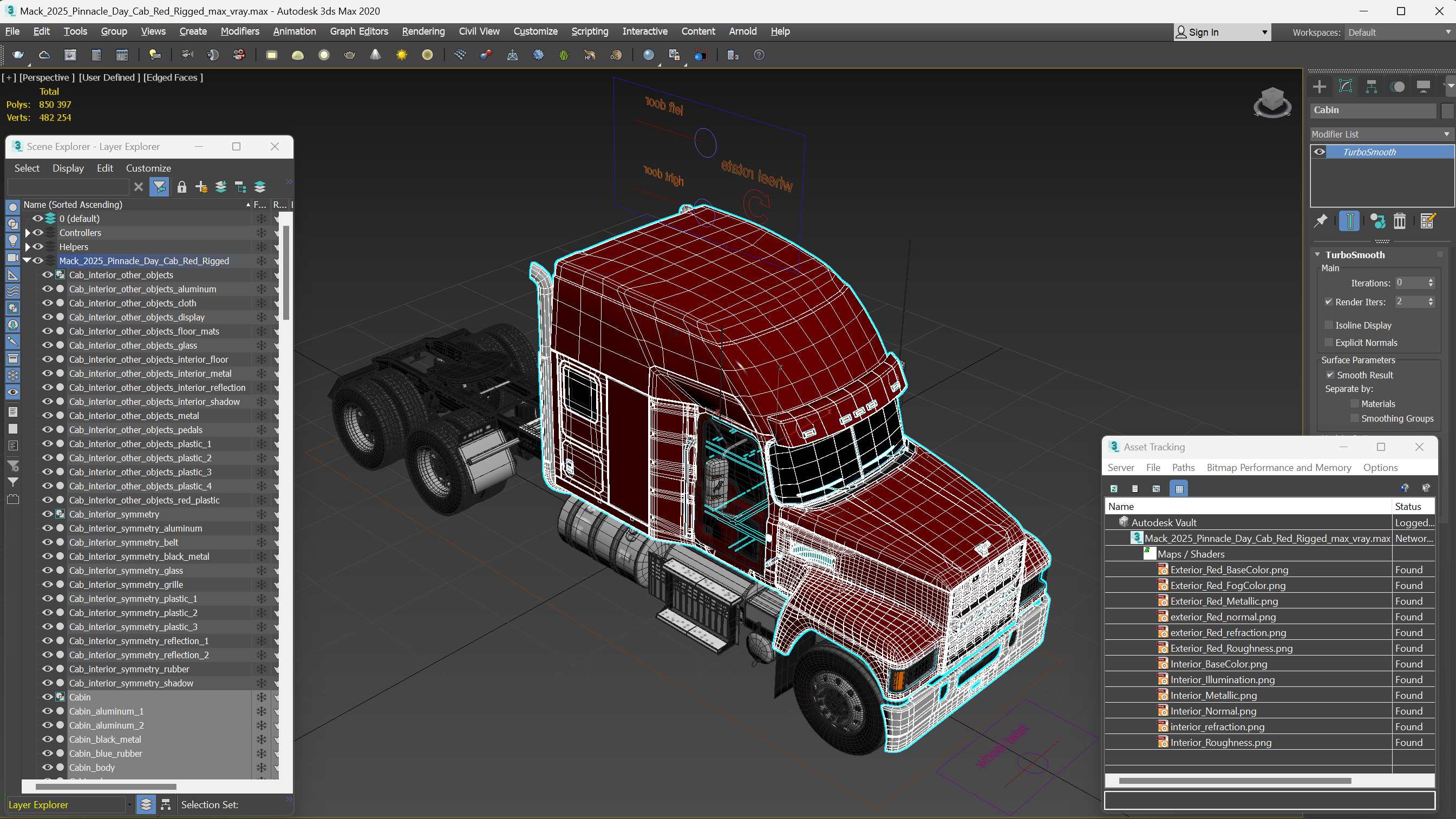 Mack 2025 Pinnacle Day Cab Red Rigged 3D