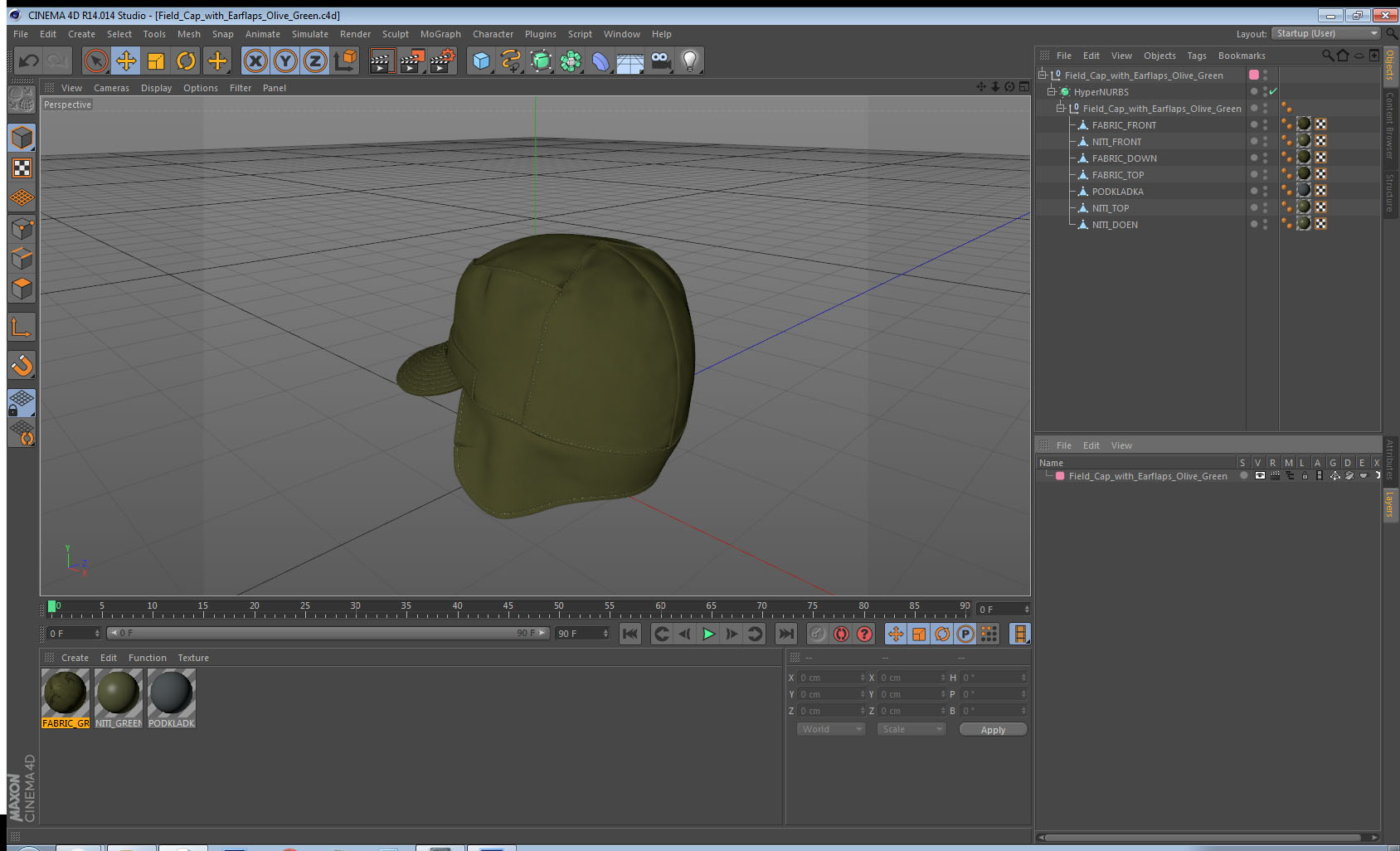 3D model Field Cap with Earflaps Olive Green