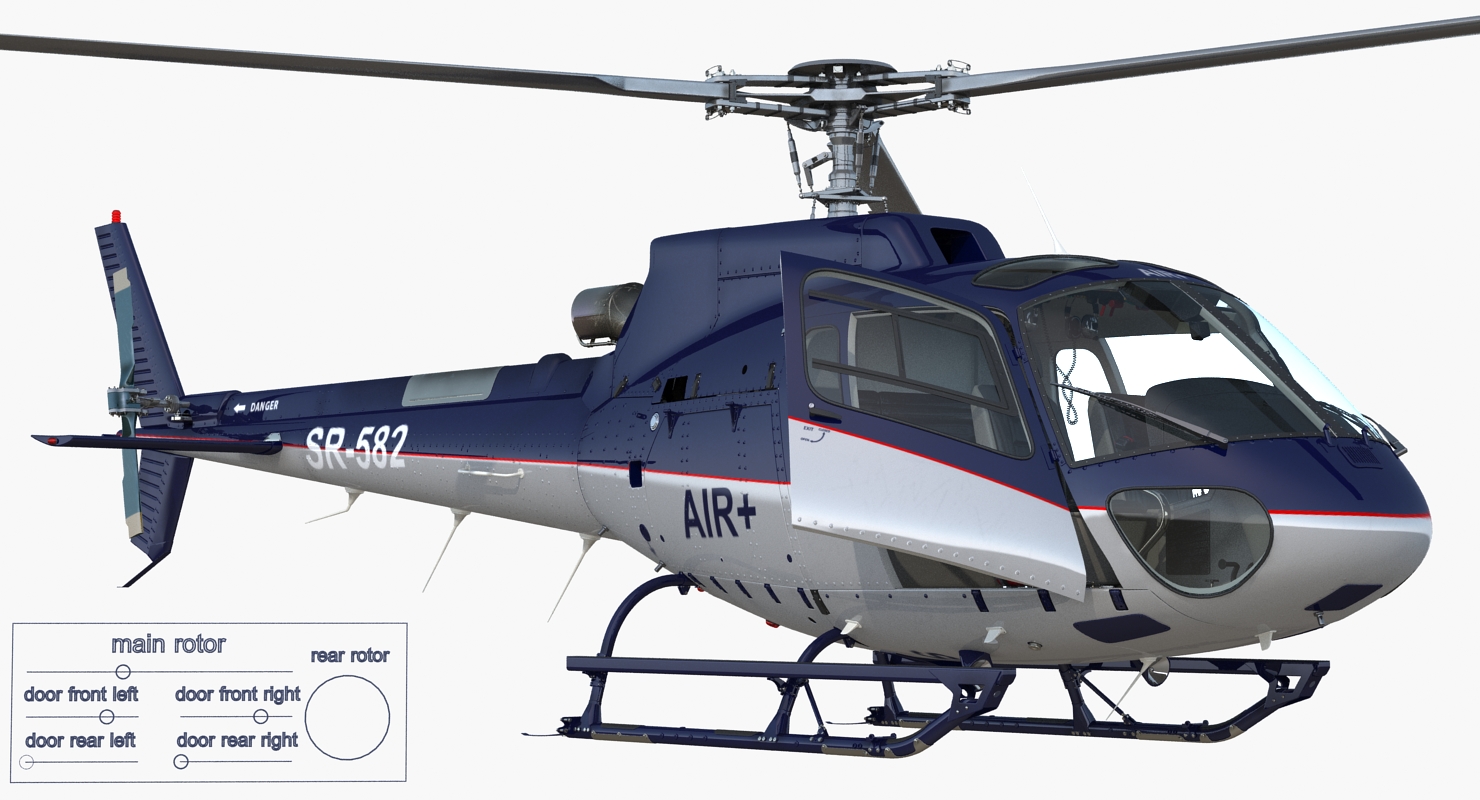 Light Utility Helicopter Eurocopter AS 350 Rigged 3D model