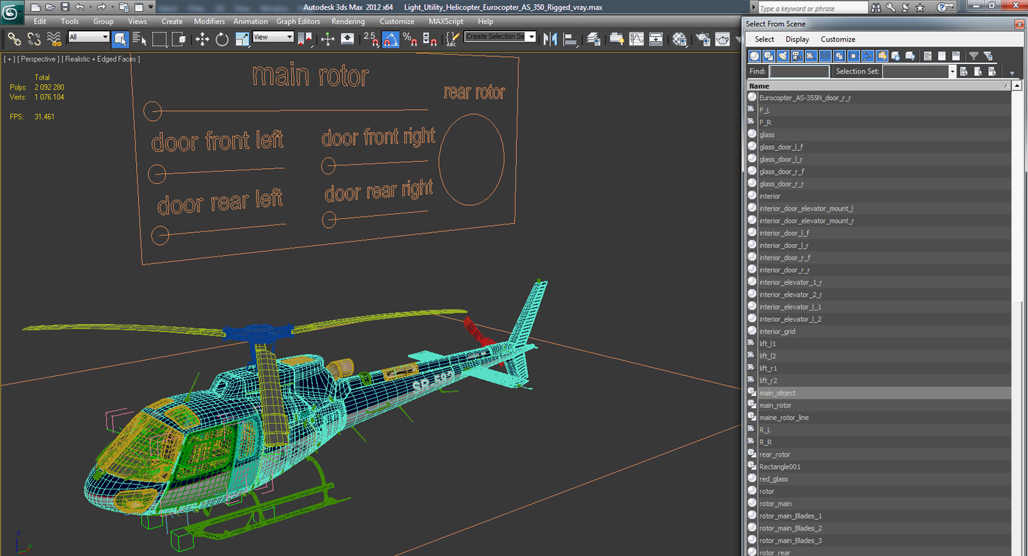 Light Utility Helicopter Eurocopter AS 350 Rigged 3D model