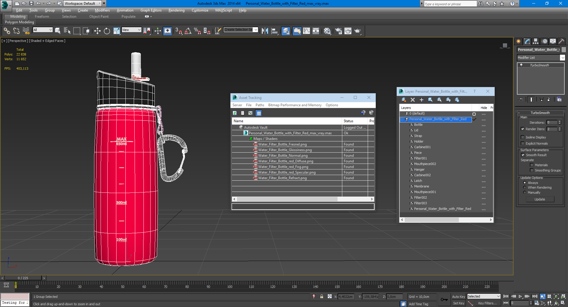 Personal Water Bottle with Filter Red 3D