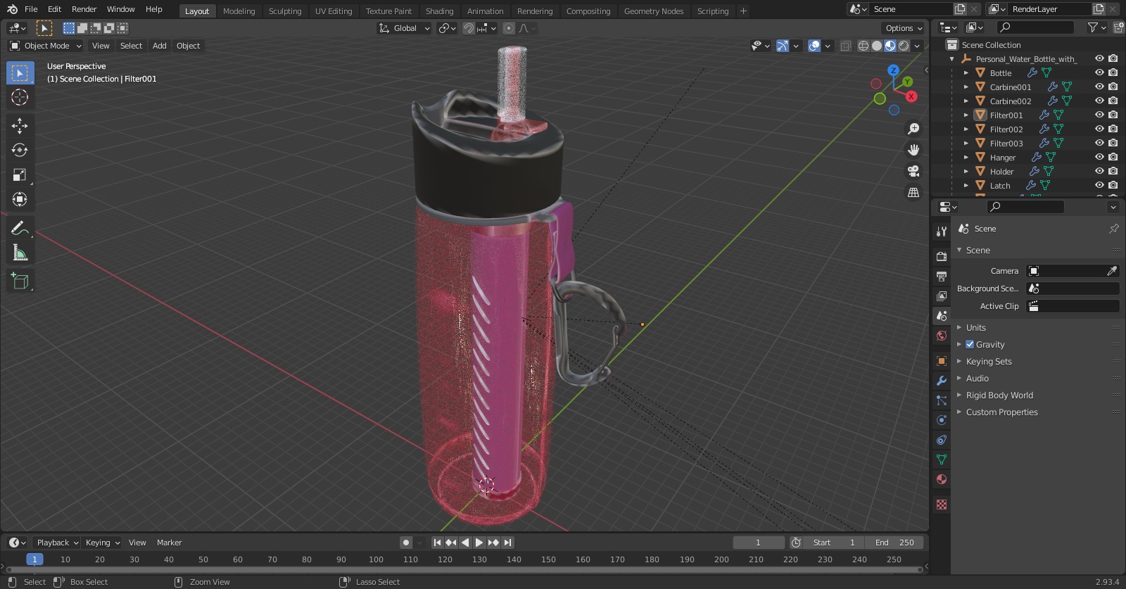 Personal Water Bottle with Filter Red 3D