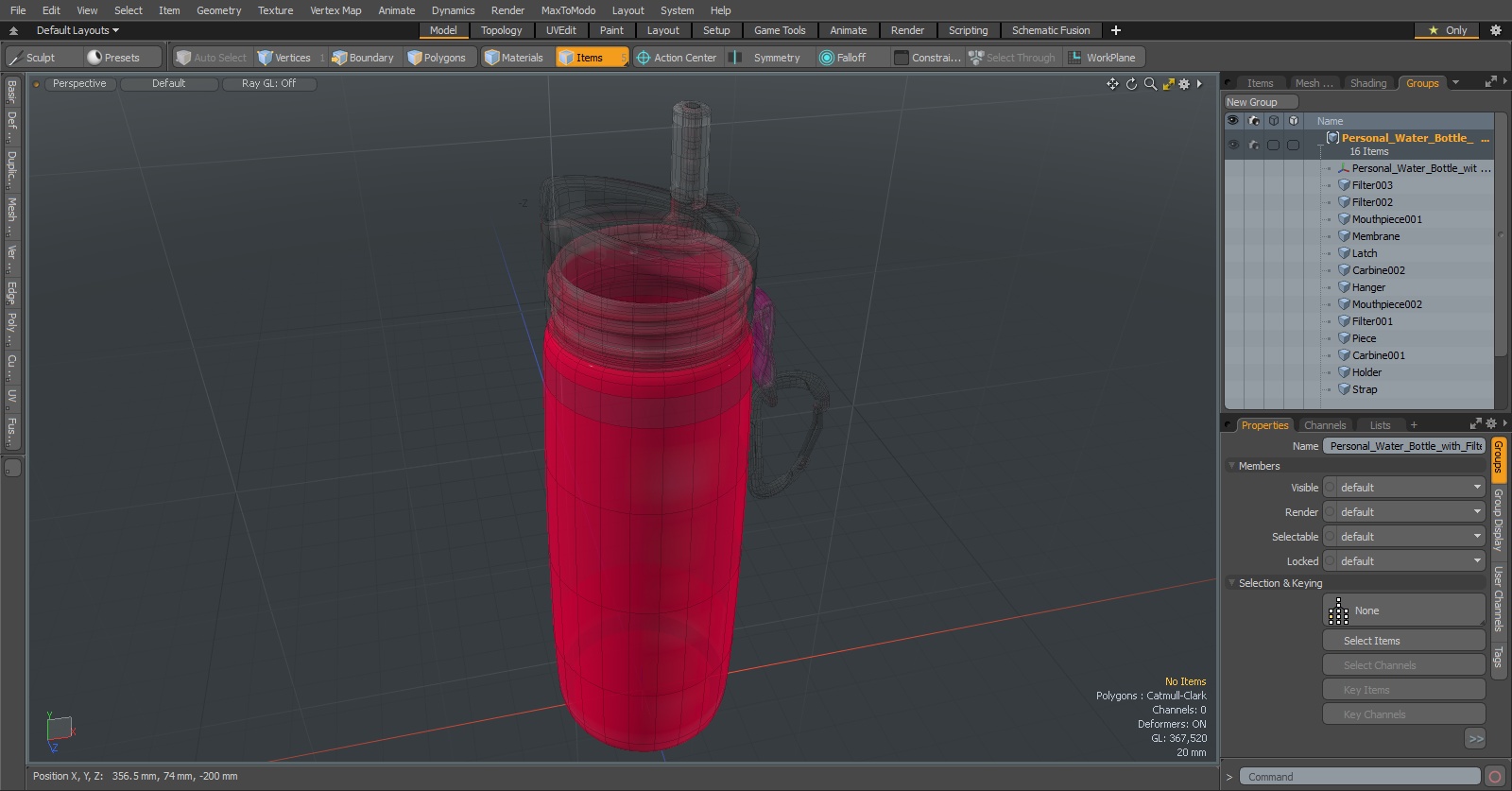 Personal Water Bottle with Filter Red 3D