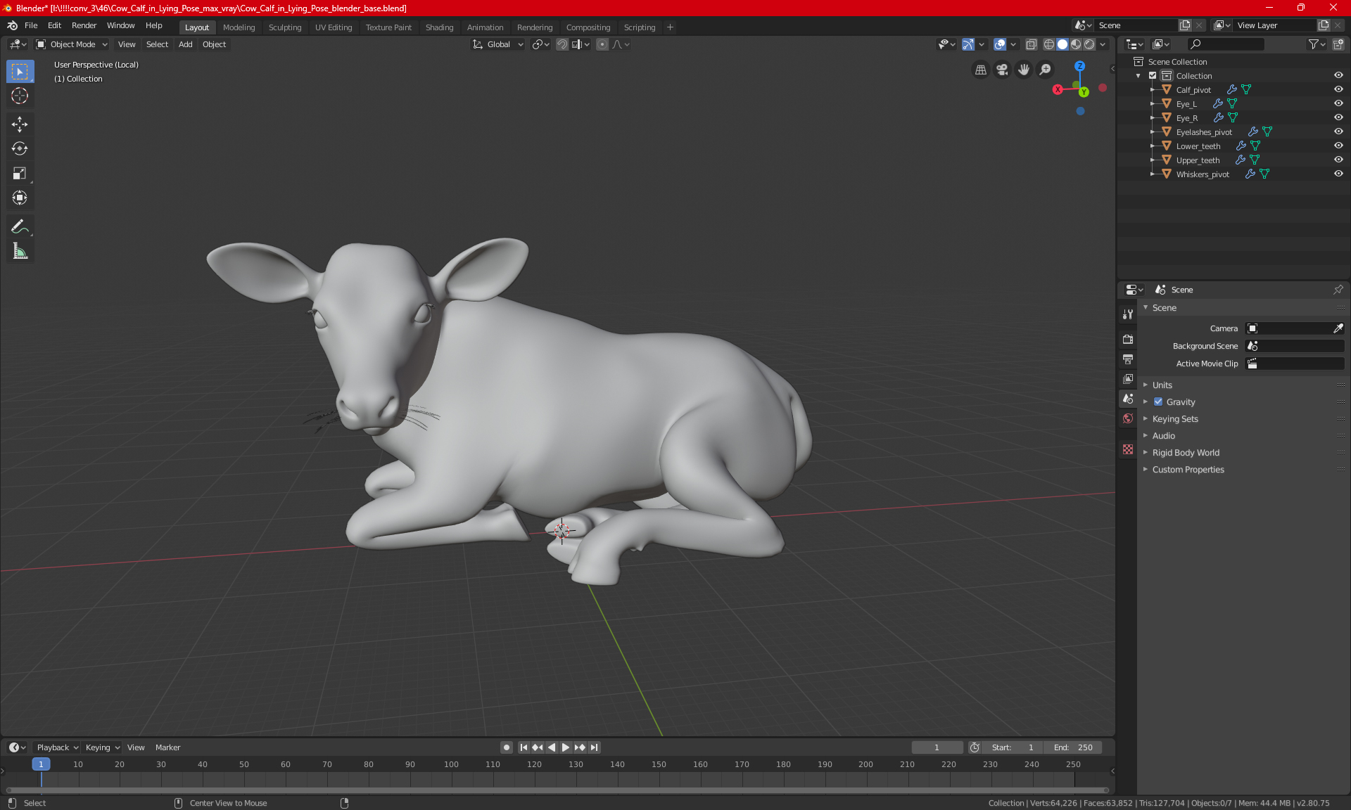 Cow Calf in Lying Pose 3D