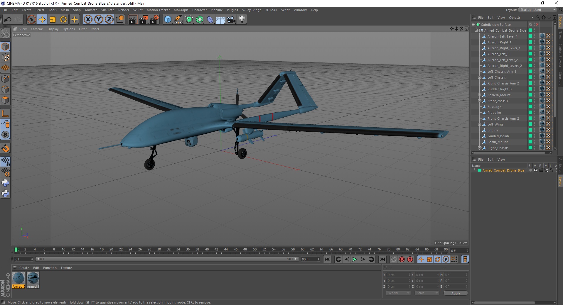 3D Armed Combat Drone Blue model