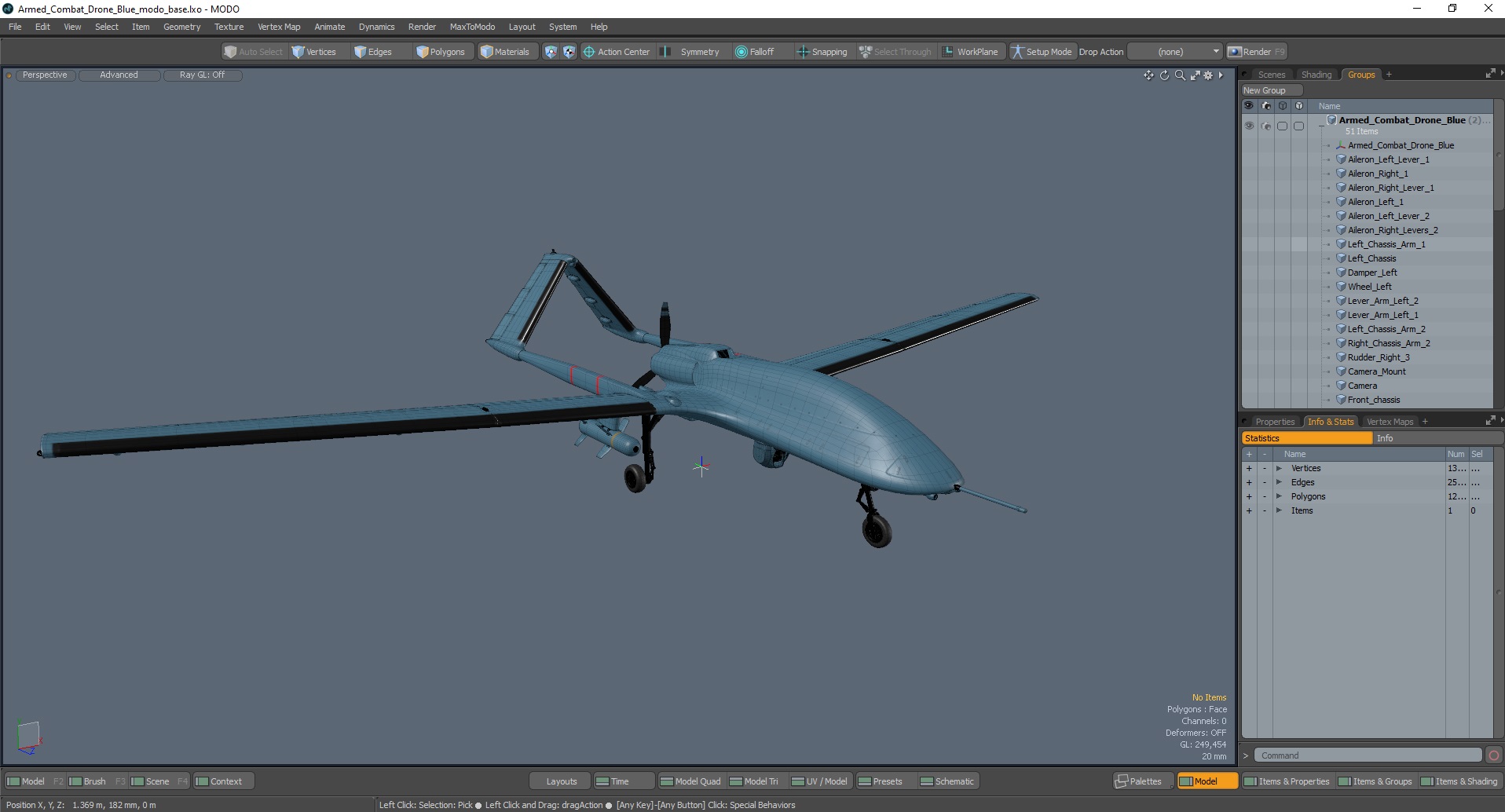 3D Armed Combat Drone Blue model