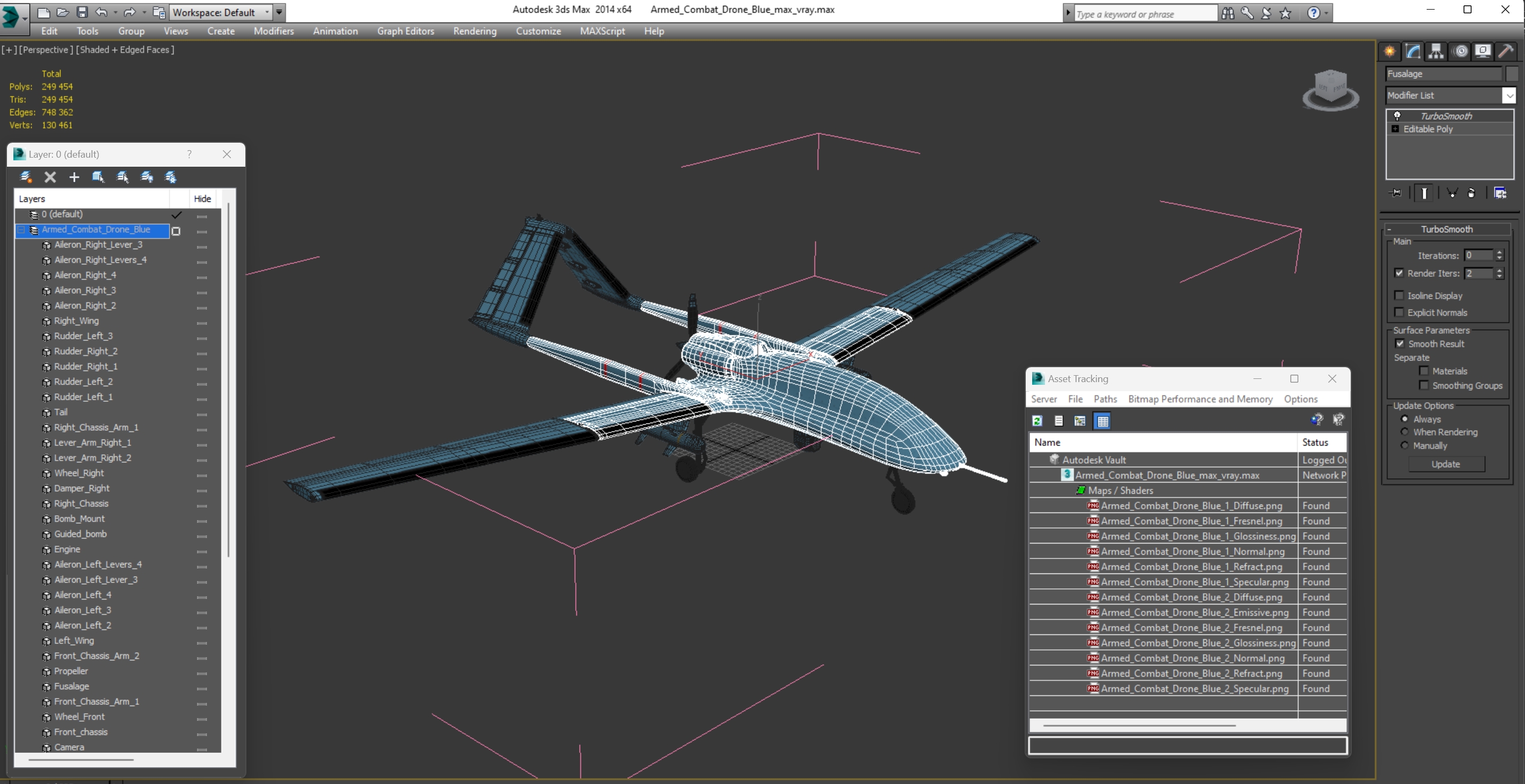 3D Armed Combat Drone Blue model