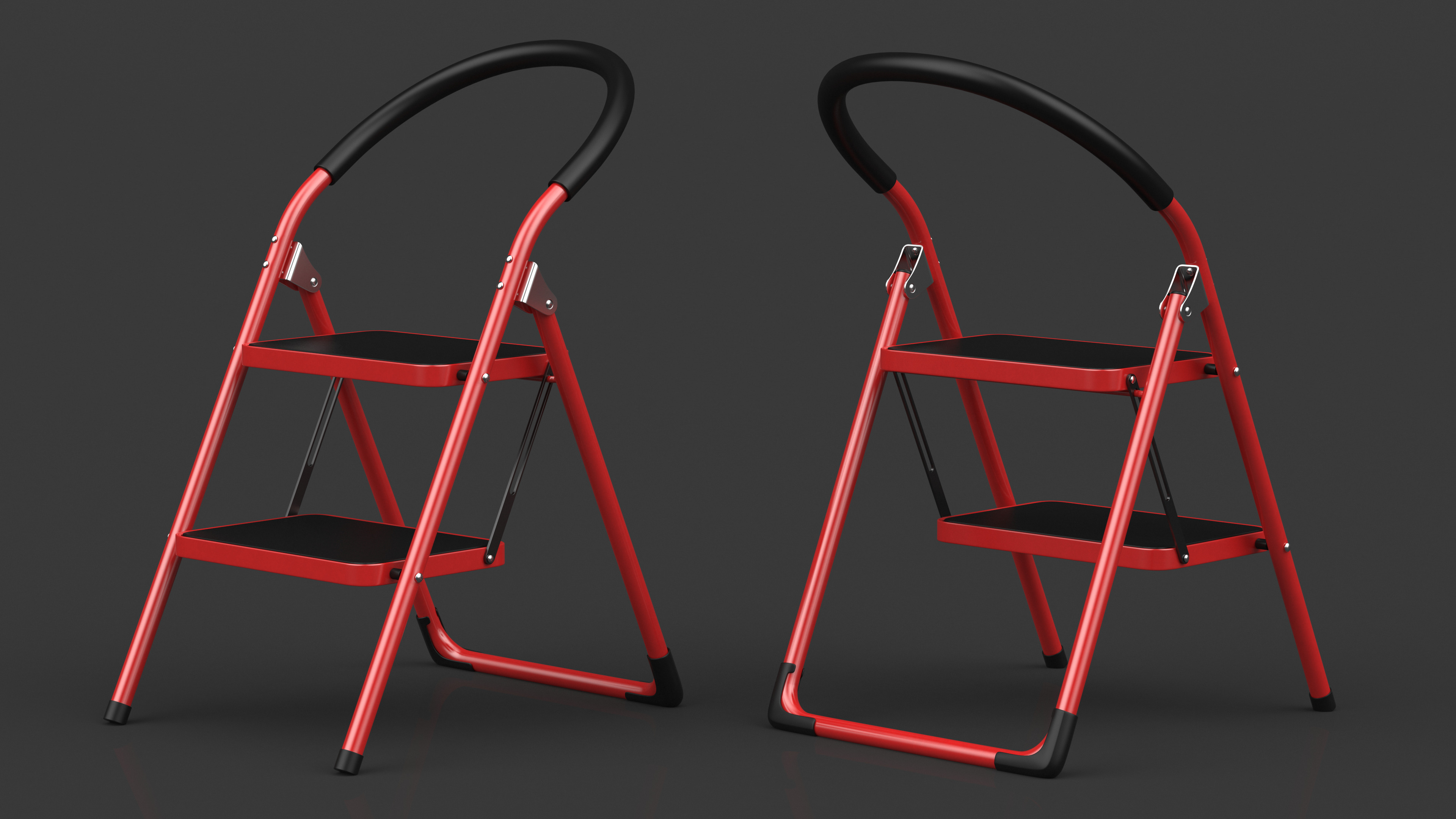 3D Safety Step Ladder Folding Step Stool Red