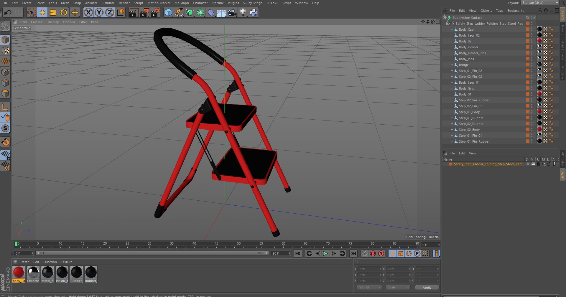 3D Safety Step Ladder Folding Step Stool Red