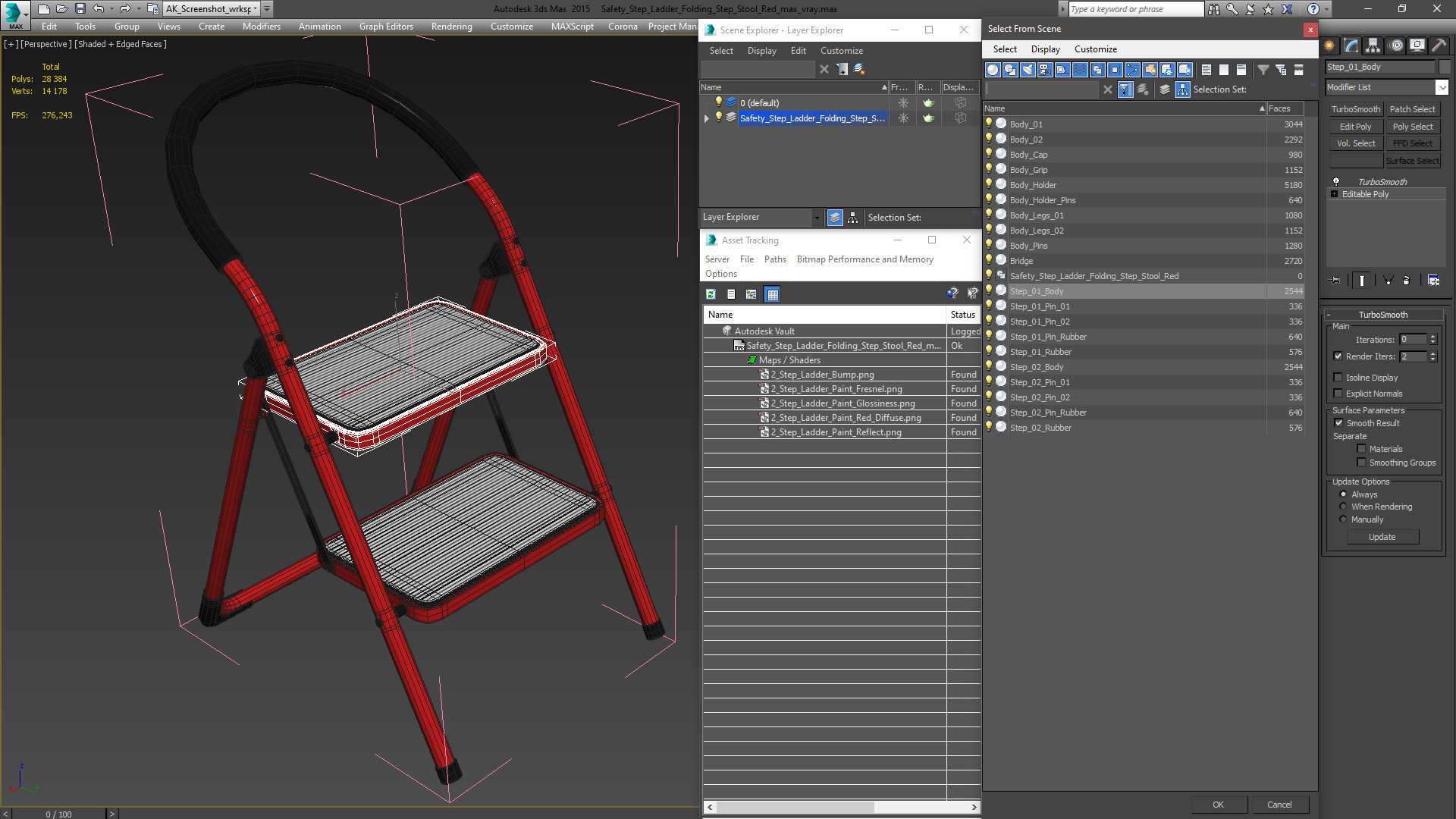 3D Safety Step Ladder Folding Step Stool Red