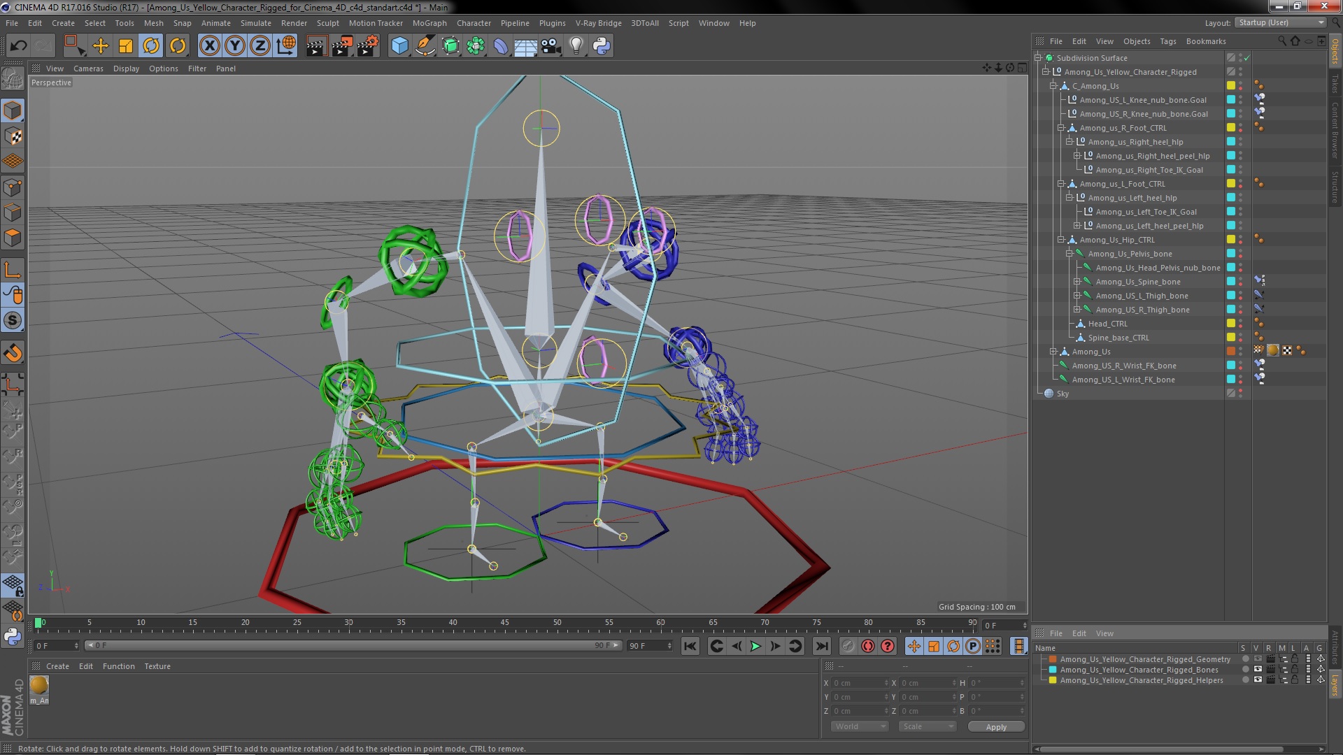 3D Among Us Yellow Character Rigged for Cinema 4D