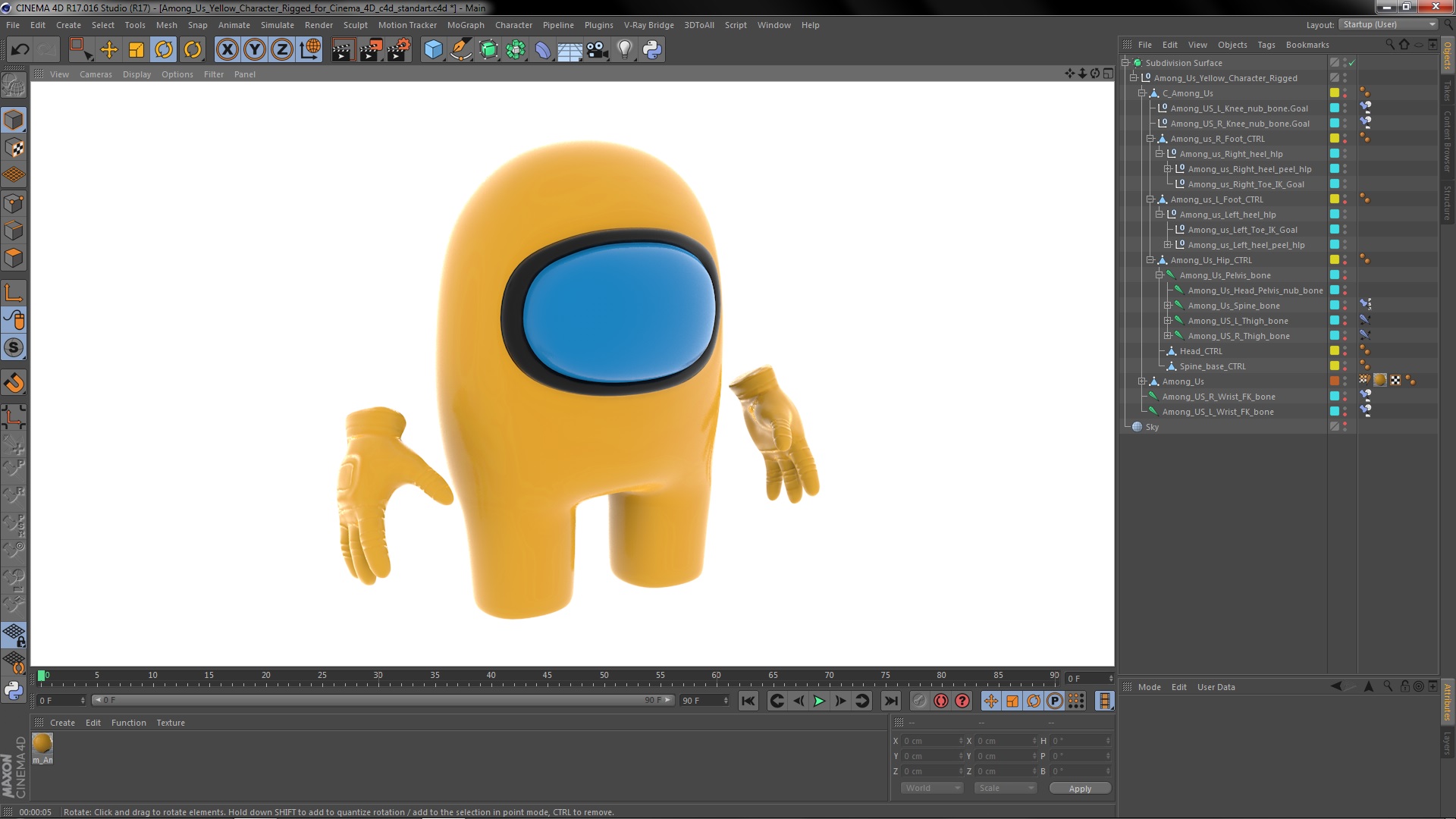 3D Among Us Yellow Character Rigged for Cinema 4D