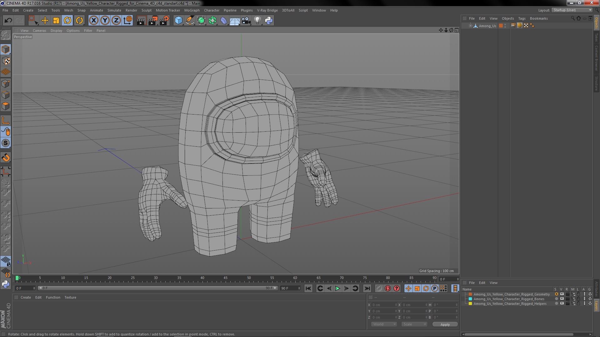 3D Among Us Yellow Character Rigged for Cinema 4D