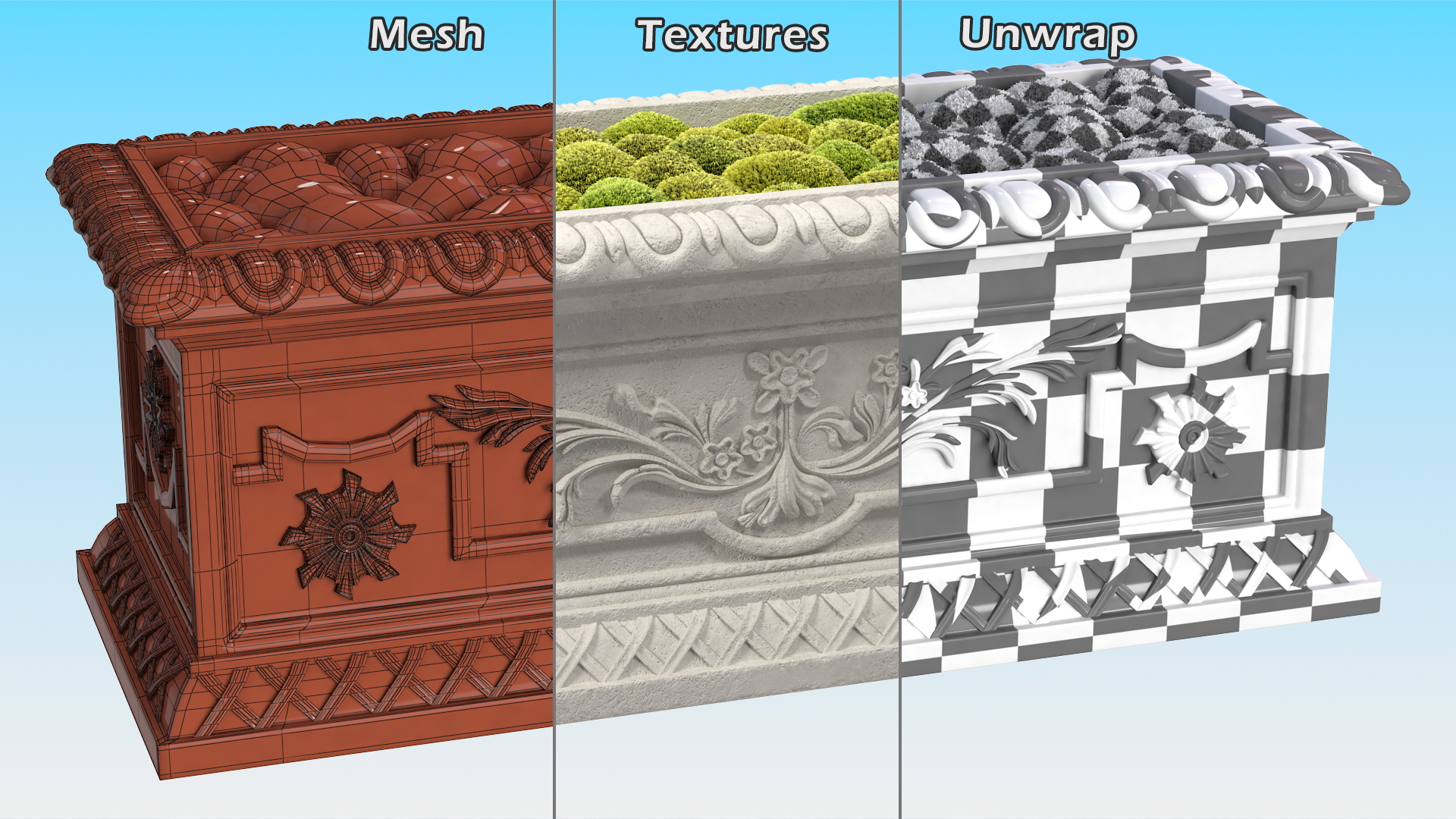 3D model Trough Planter With Moss Garden h30